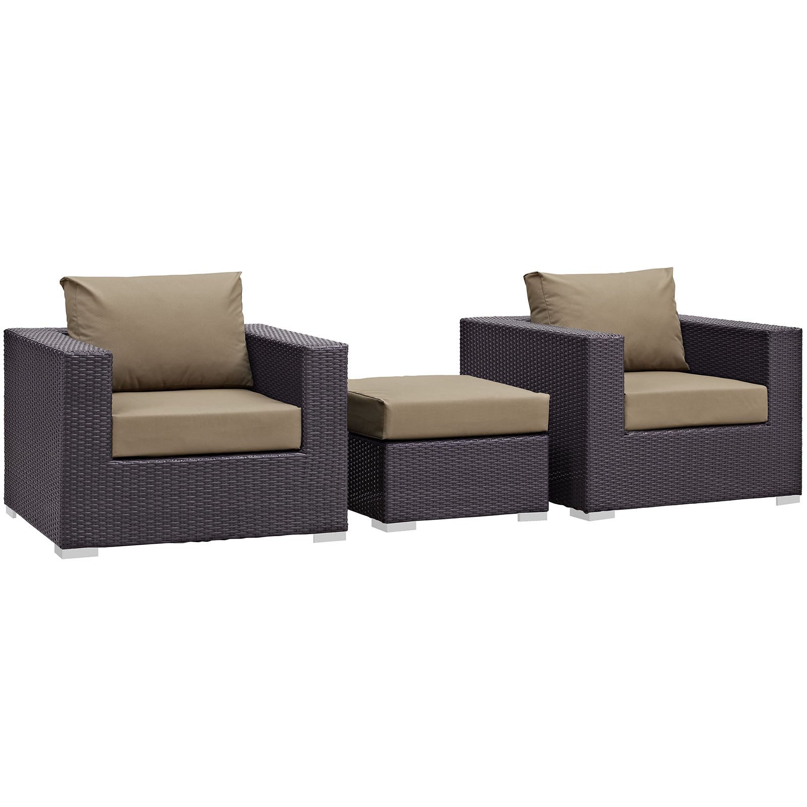 Modway Outdoor Conversation Sets - Convene 3 Piece Outdoor 113" W Patio Sofa Set Espresso Mocha