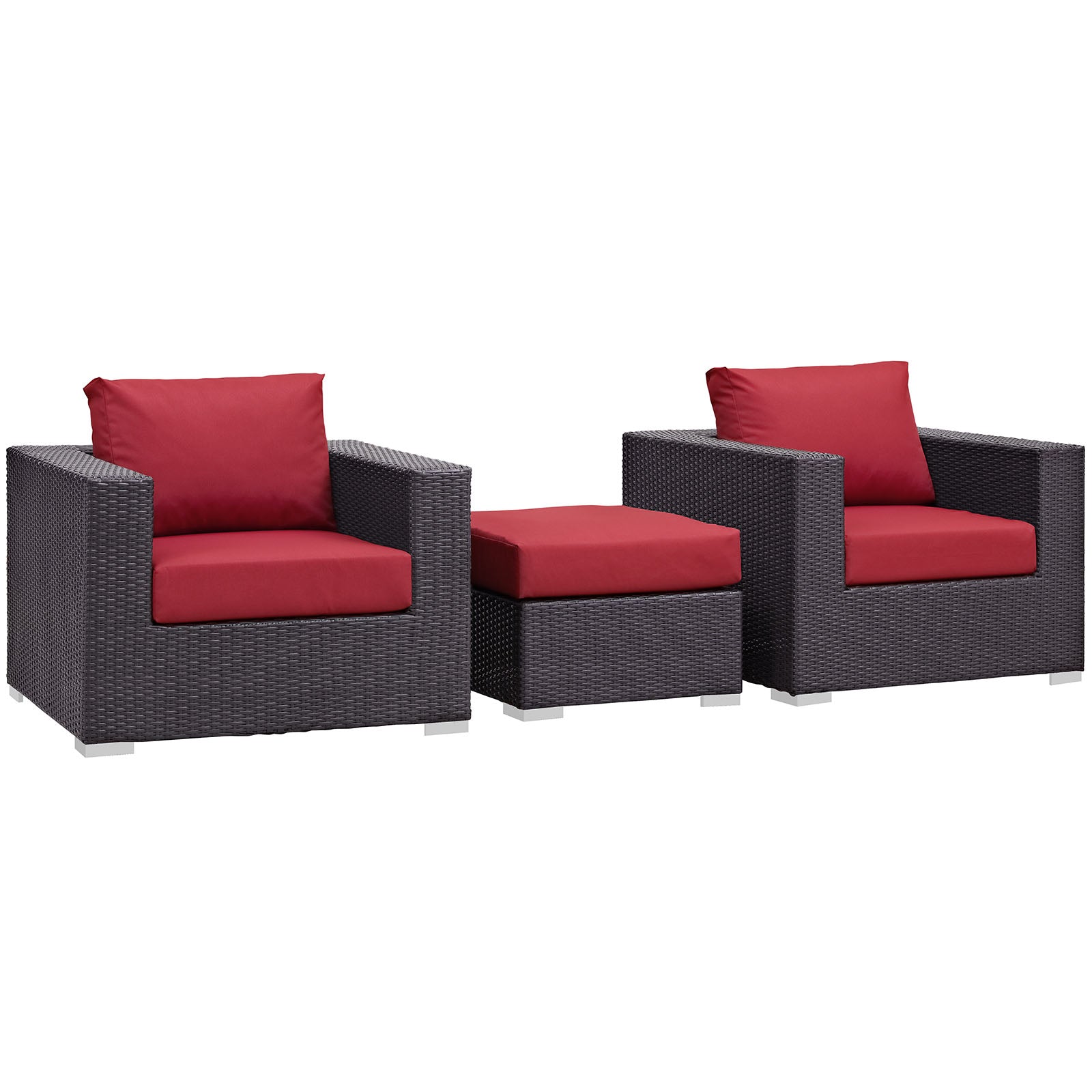 Modway Outdoor Conversation Sets - Convene 3 Piece Outdoor 113" Patio Sofa Set Espresso Red