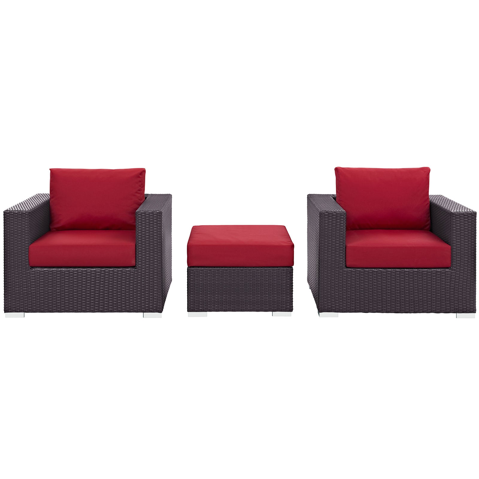 Modway Outdoor Conversation Sets - Convene 3 Piece Outdoor 113" Patio Sofa Set Espresso Red