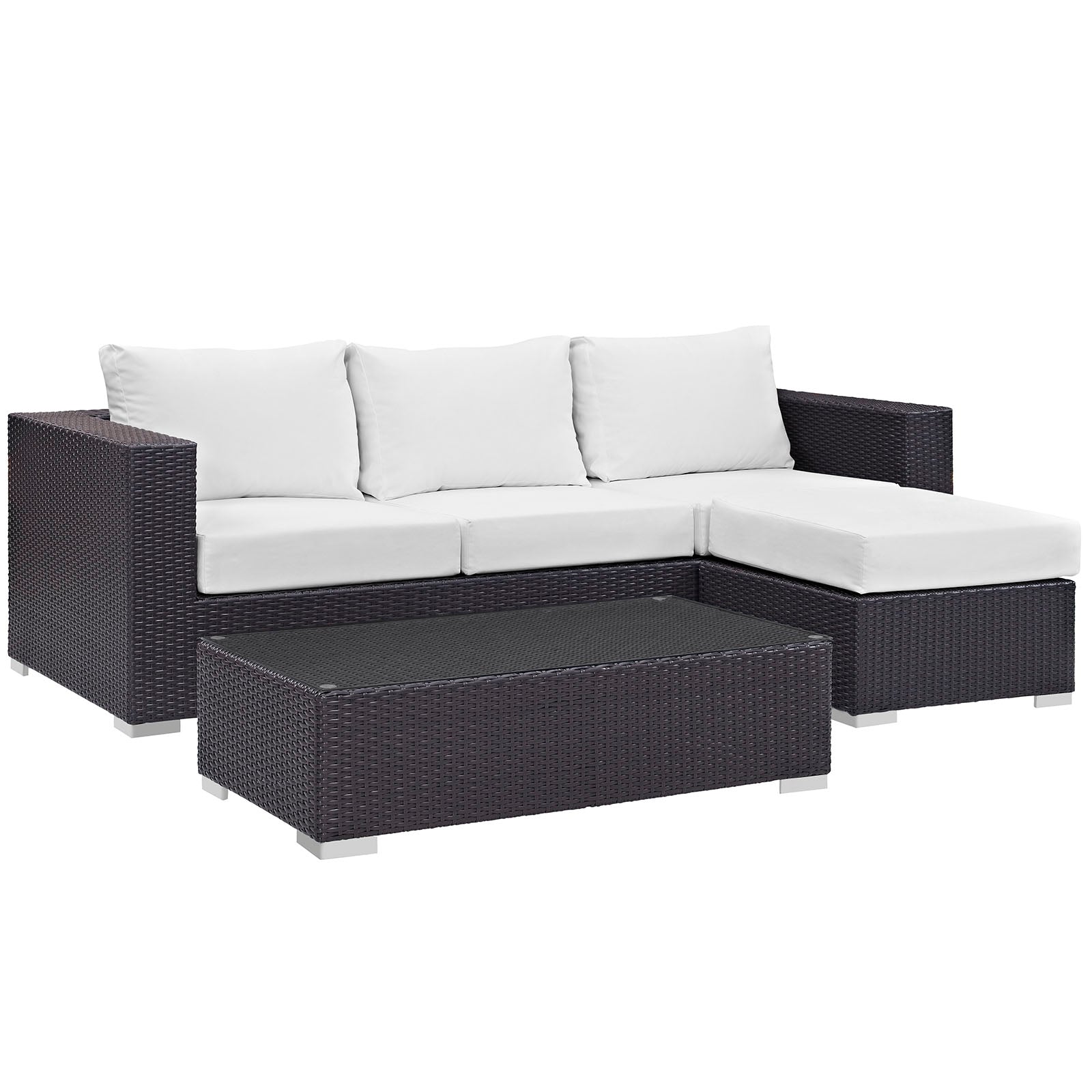 Modway Outdoor Conversation Sets - Convene 3 Piece 77" Outdoor Patio Sofa Set Espresso White