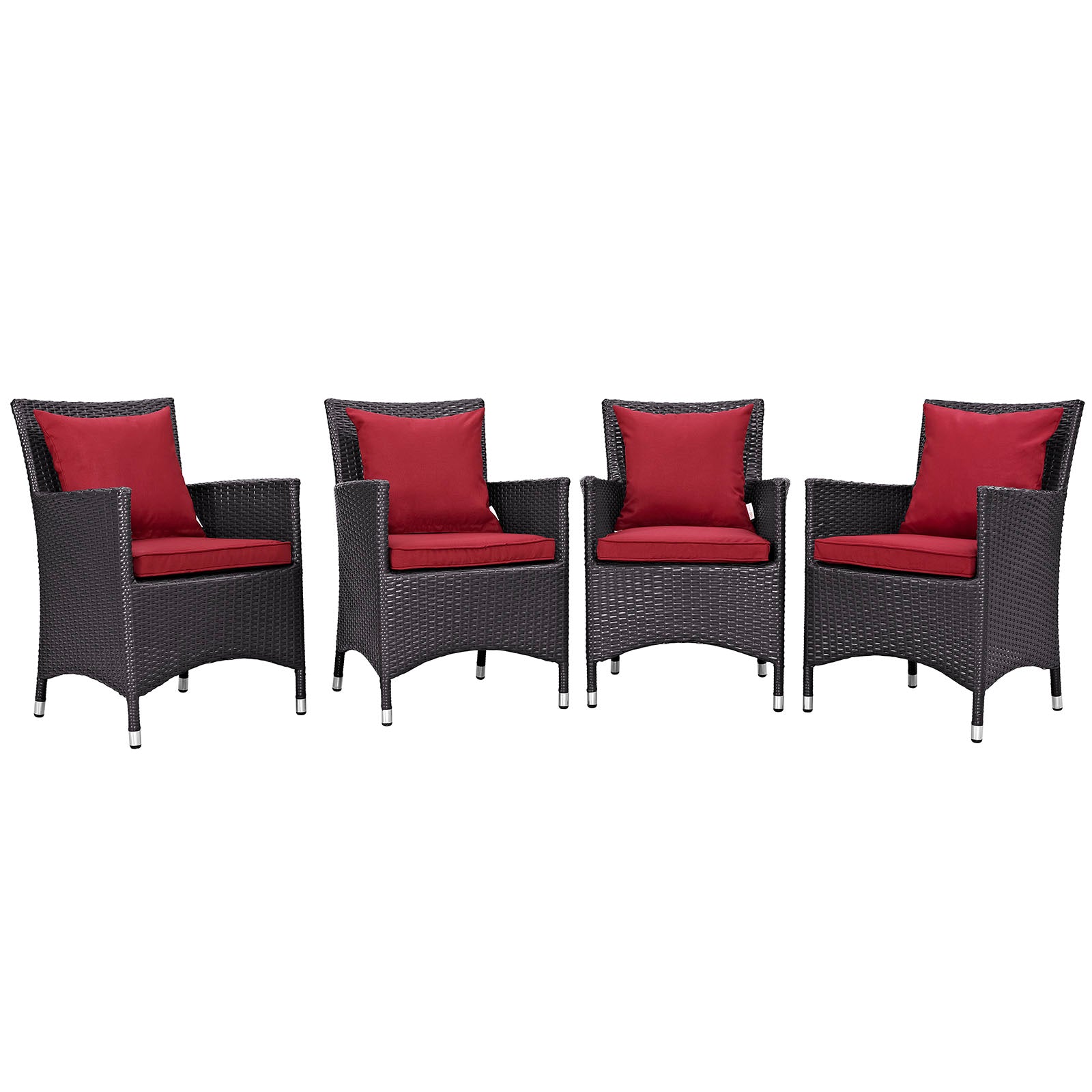 Modway Outdoor Dining Sets - Convene 4 Piece Outdoor Patio Dining Set Espresso Red