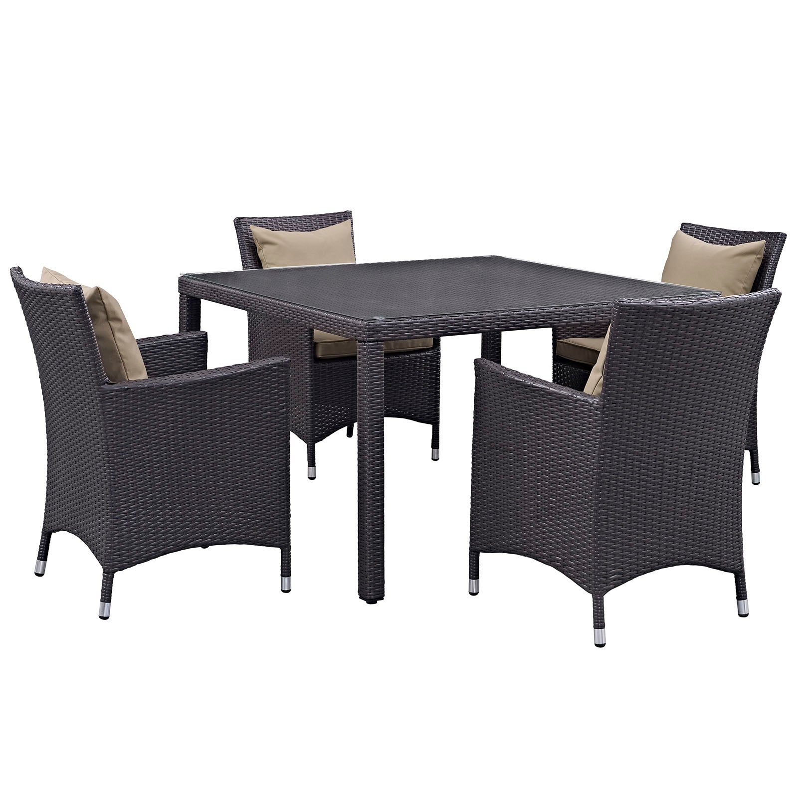 Modway Outdoor Dining Sets - Convene 5 Piece Outdoor Patio Dining Set Espresso Mocha