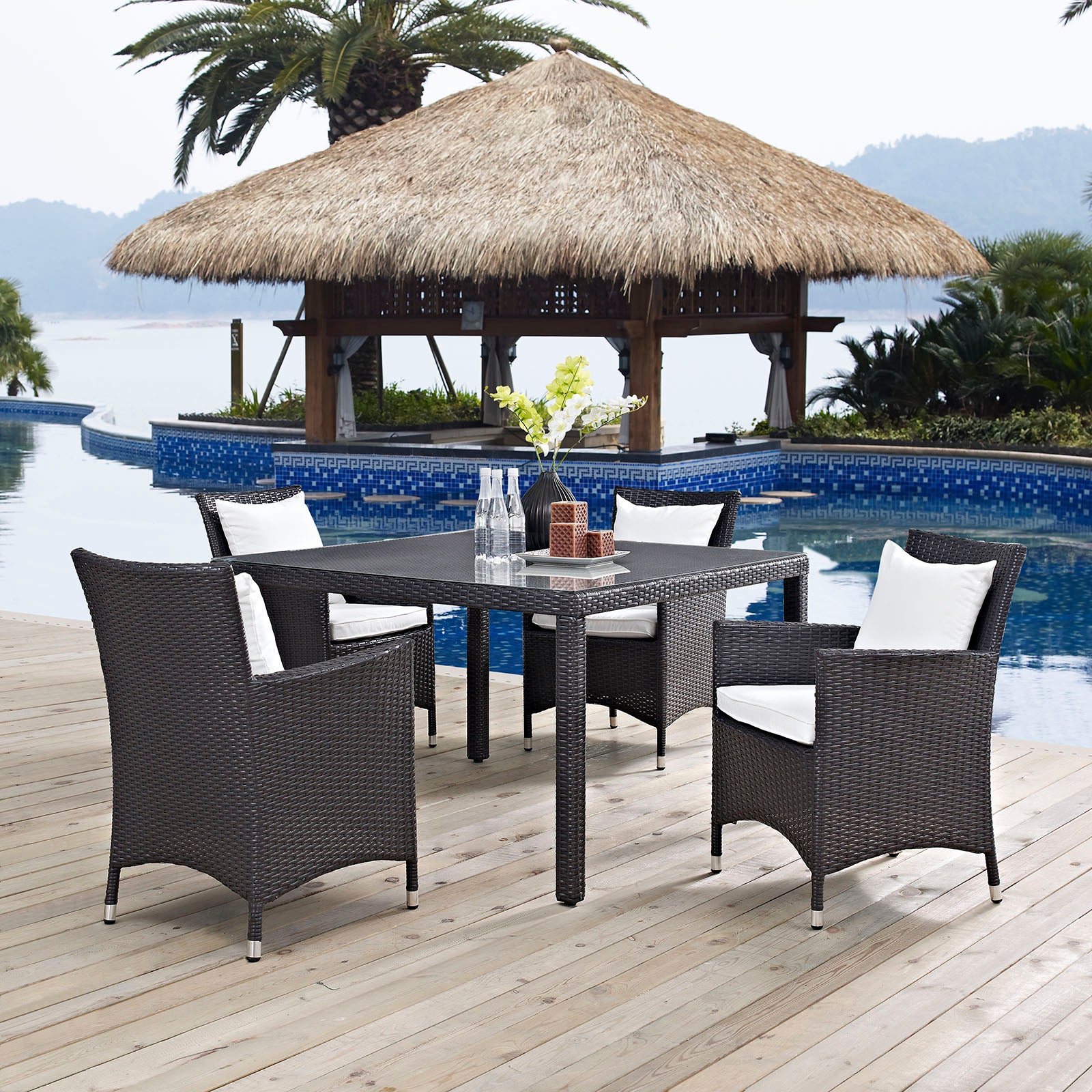 Modway Outdoor Dining Sets - Convene 5 Piece Outdoor Patio Dining Set Espresso White