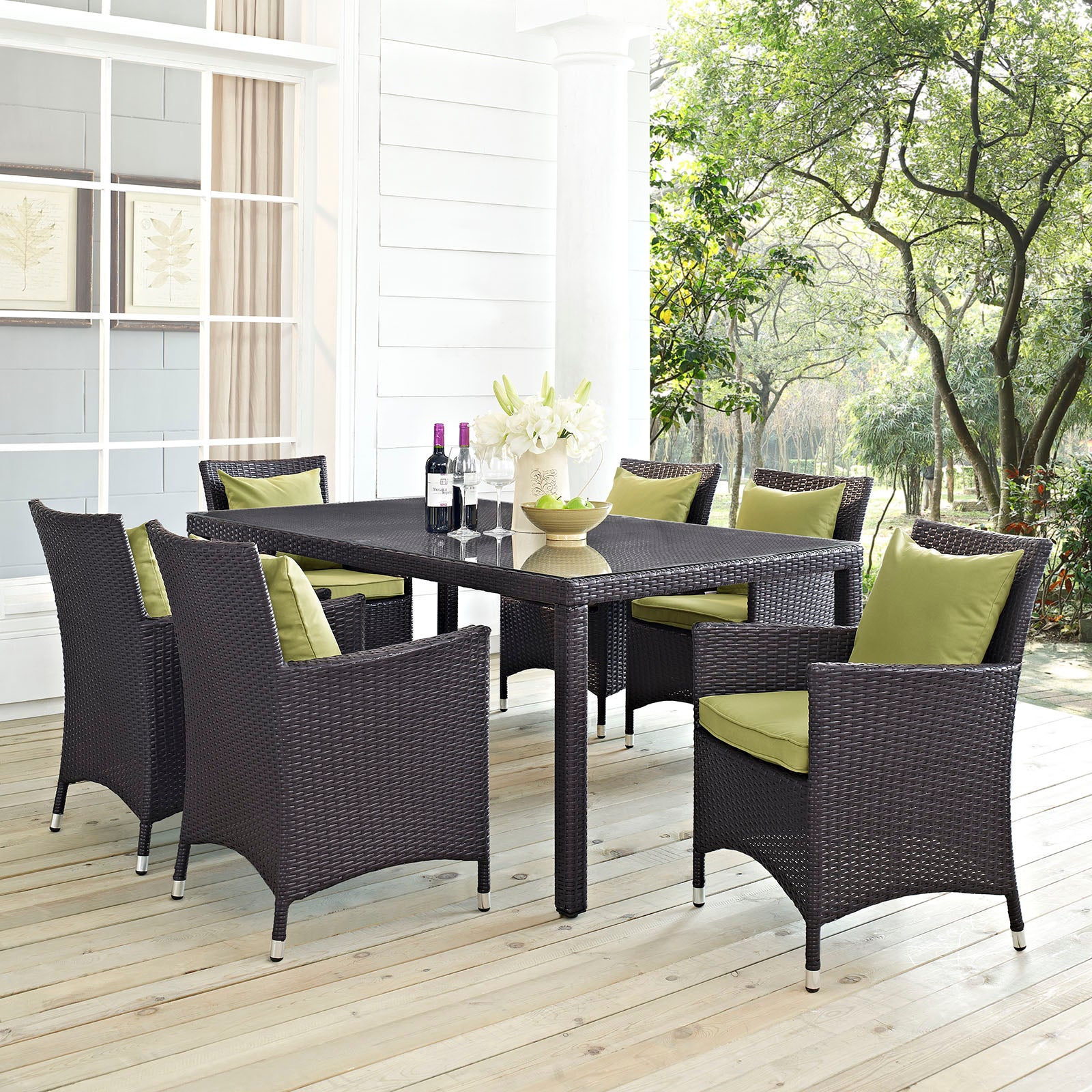 Modway Outdoor Dining Sets - Convene 7 Piece Outdoor Patio Dining Set Espresso Peridot