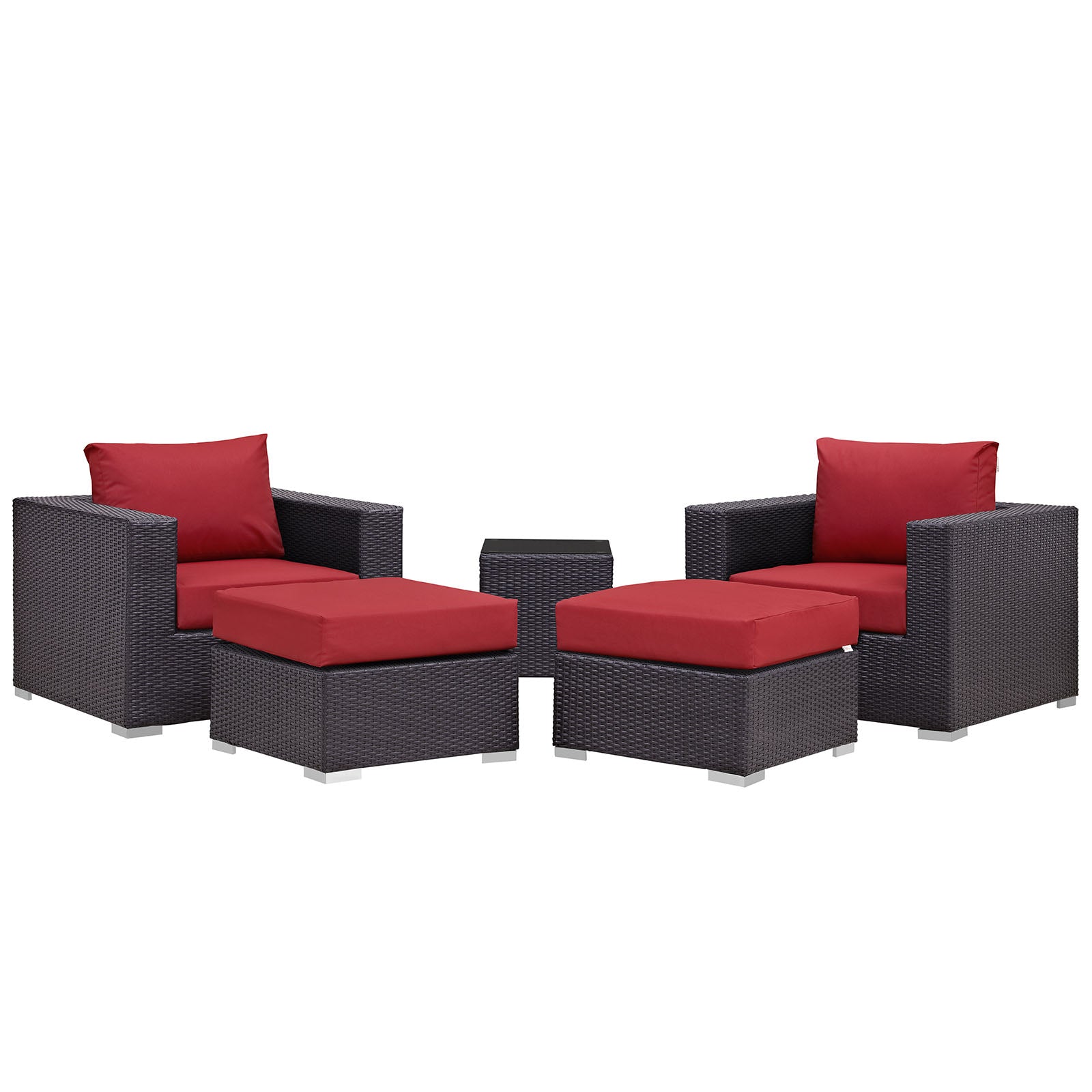 Modway Outdoor Conversation Sets - Convene 5 Piece of Outdoor Patio Sectional Set Espresso Red