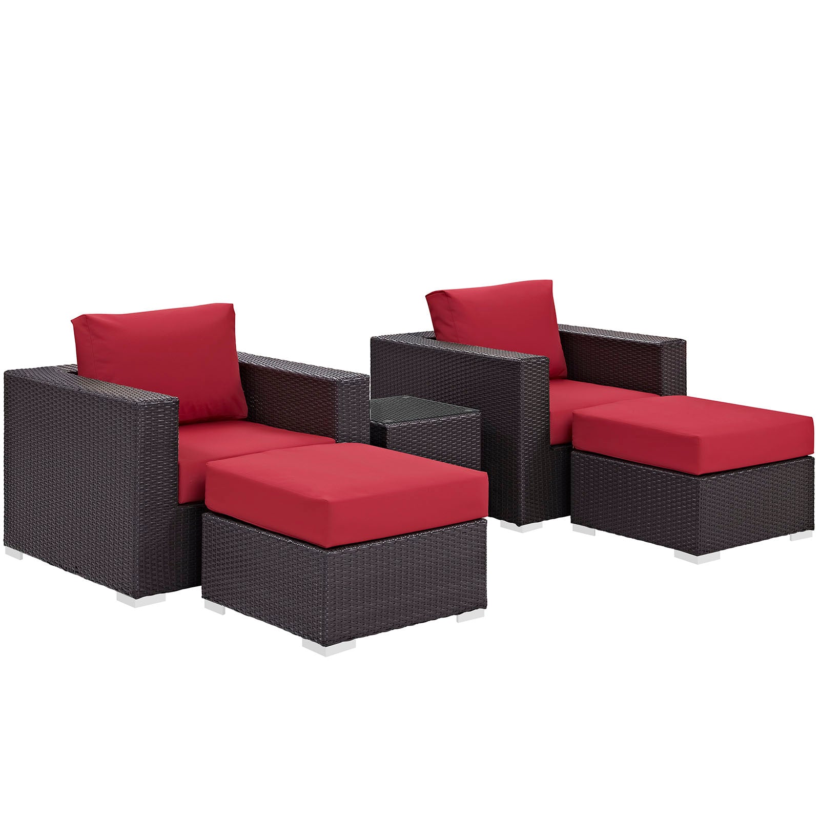 Modway Outdoor Conversation Sets - Convene 5 Piece of Outdoor Patio Sectional Set Espresso Red