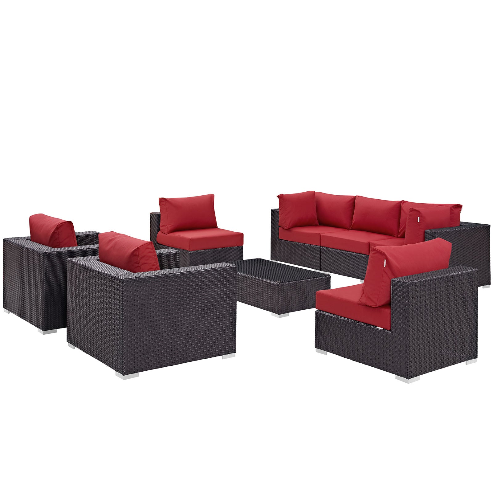 Modway Outdoor Conversation Sets - Convene 8 Pcs Outdoor Patio Sectional Set Espresso Red