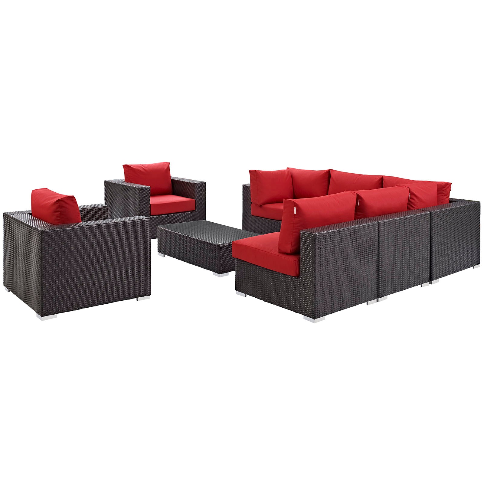 Modway Outdoor Conversation Sets - Convene 8 Pcs Outdoor Patio Sectional Set Espresso Red