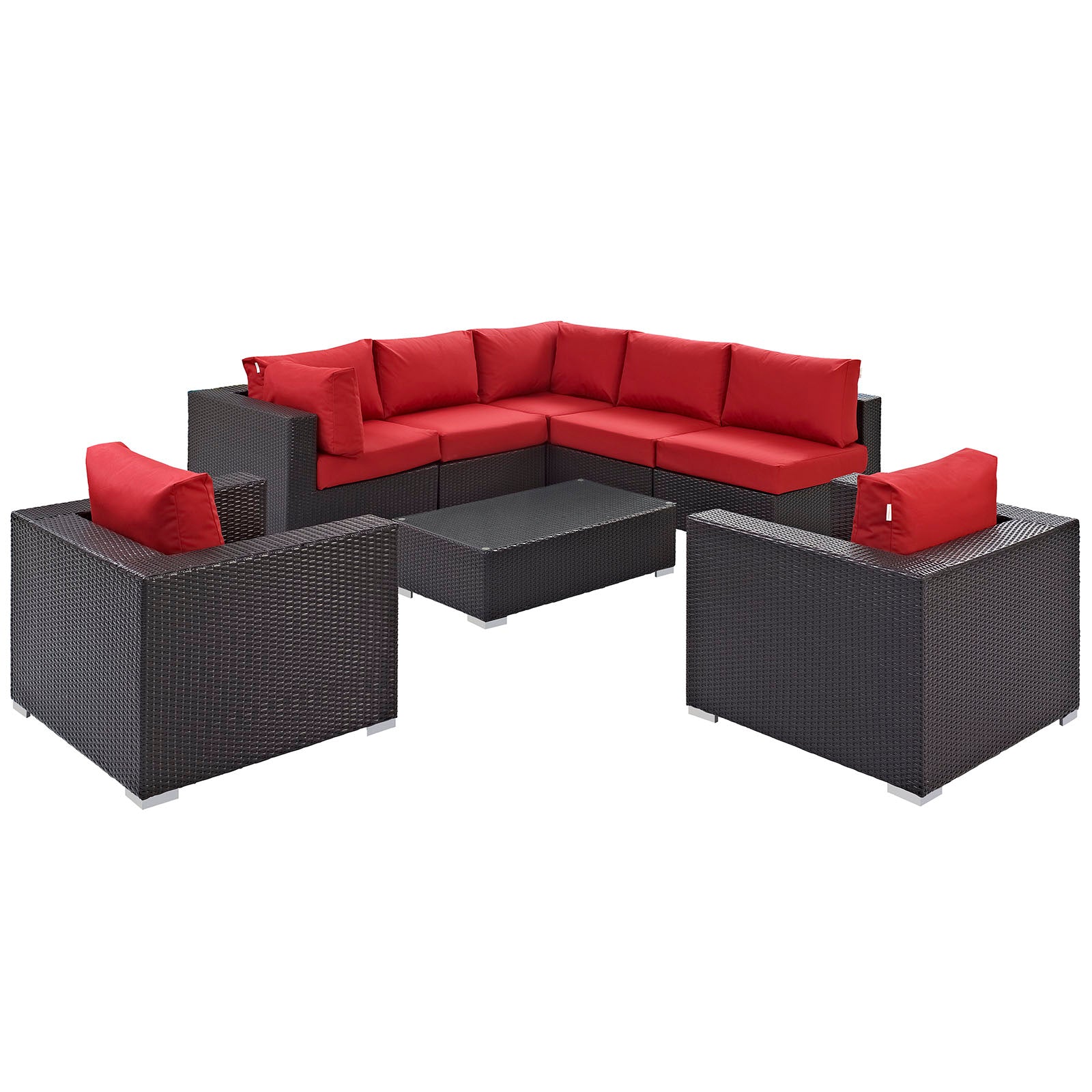 Modway Outdoor Conversation Sets - Convene 8 Pcs Outdoor Patio Sectional Set Espresso Red