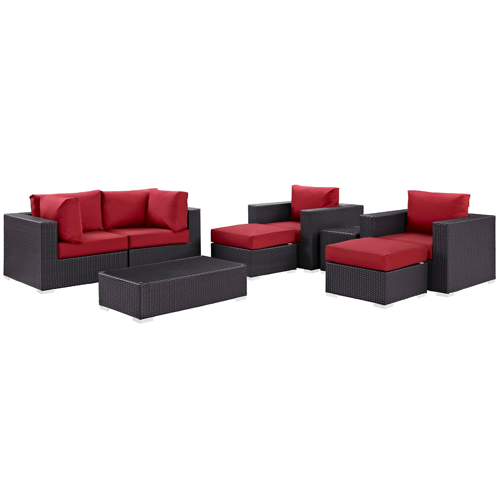 Modway Outdoor Conversation Sets - Convene 8 Pc Outdoor Patio Sectional Set Espresso Red