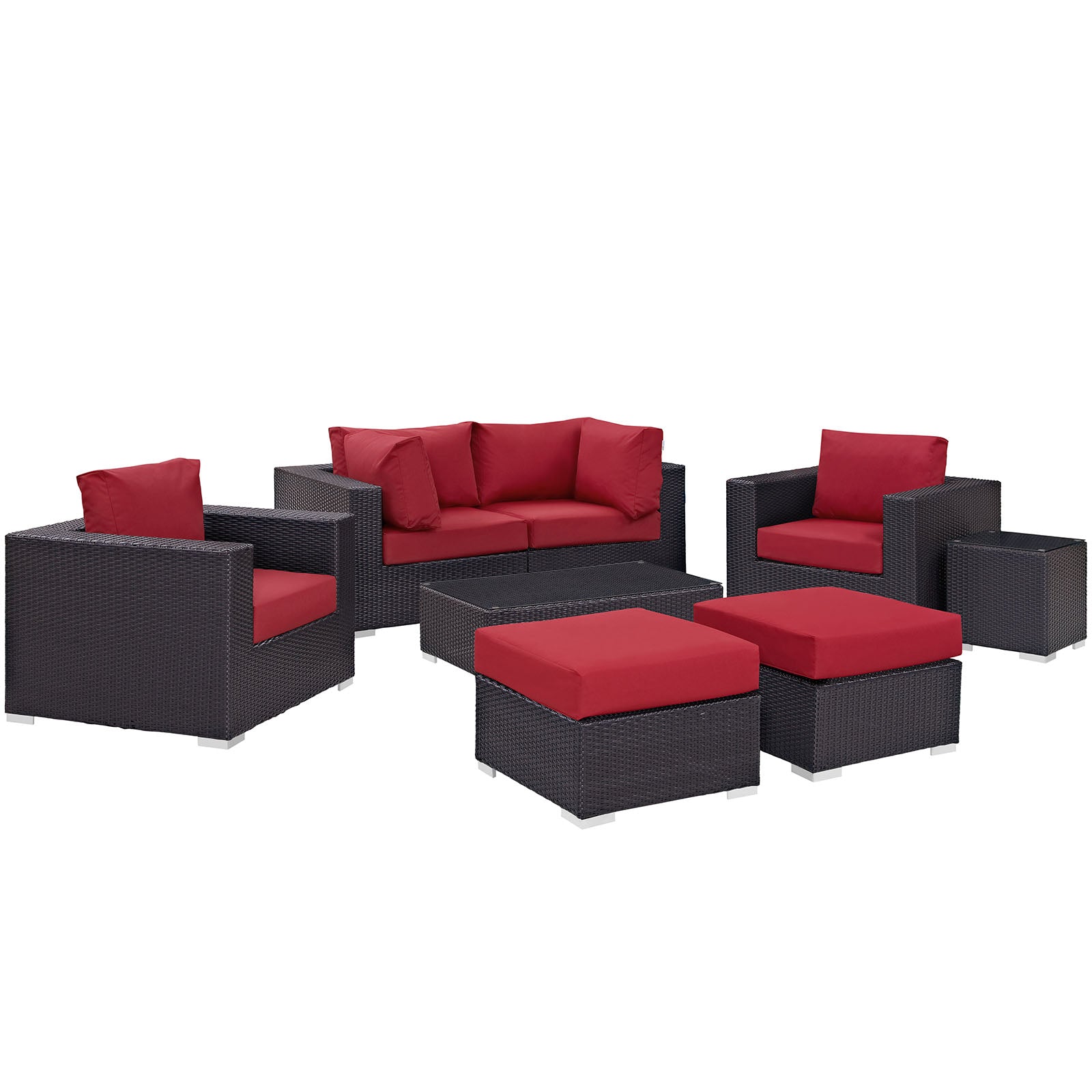 Modway Outdoor Conversation Sets - Convene 8 Pc Outdoor Patio Sectional Set Espresso Red