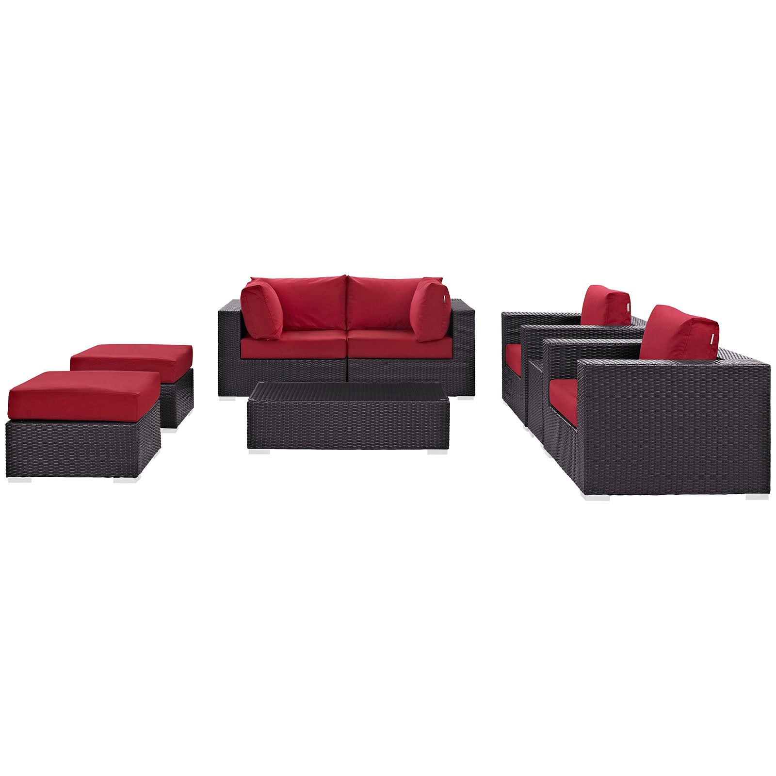 Modway Outdoor Conversation Sets - Convene 8 Pc Outdoor Patio Sectional Set Espresso Red