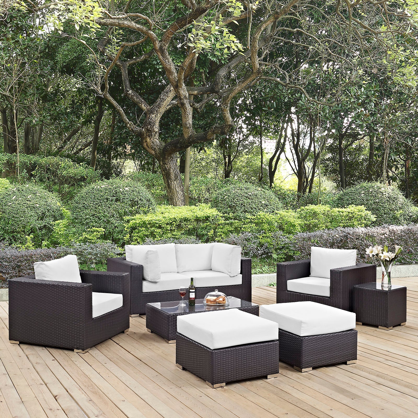 Modway Outdoor Conversation Sets - Convene 8 Piece Outdoor Patio 163.5 " W Sectional Set Espresso White