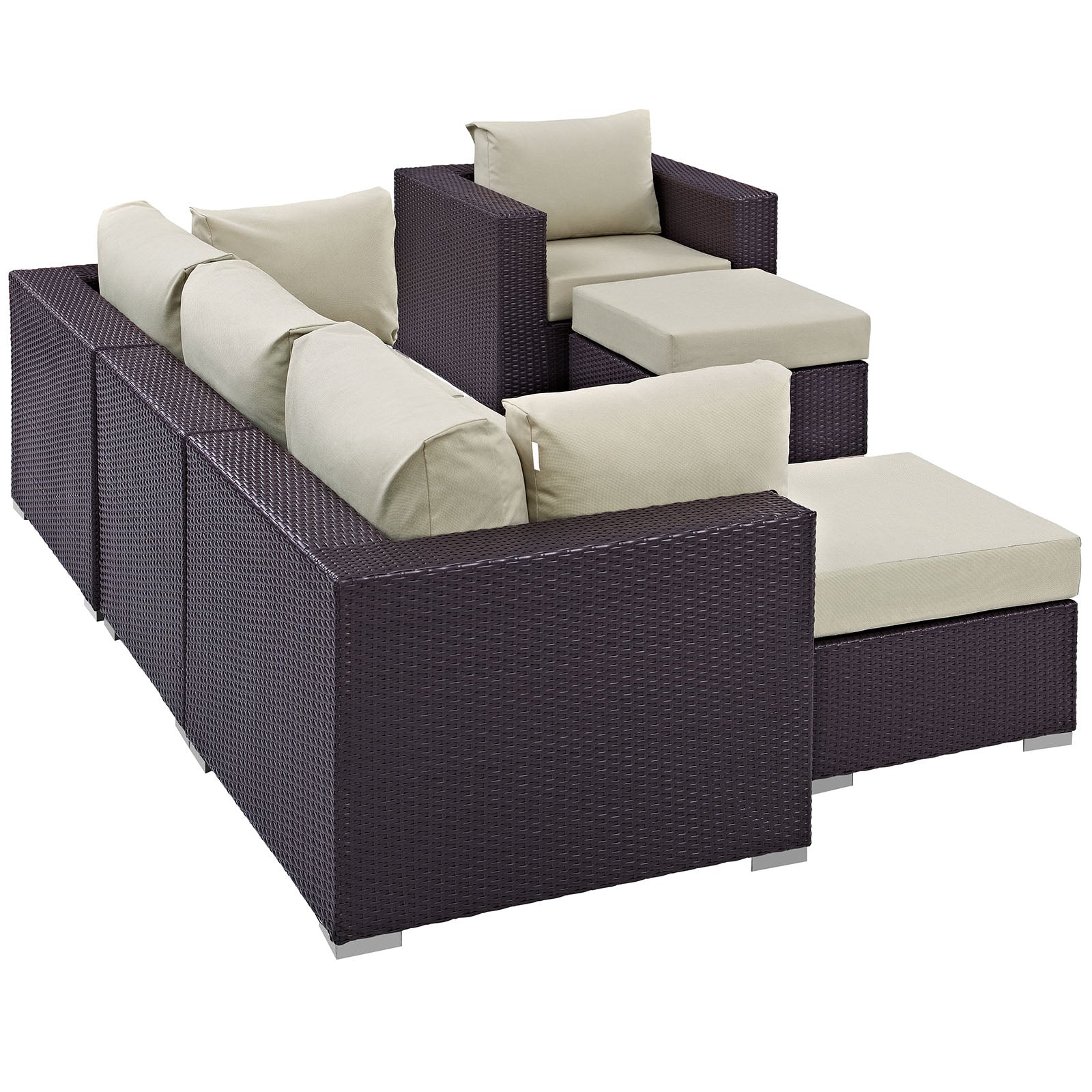 Modway Outdoor Conversation Sets - Convene 6 Piece Patio Sectional Set Espresso Beige