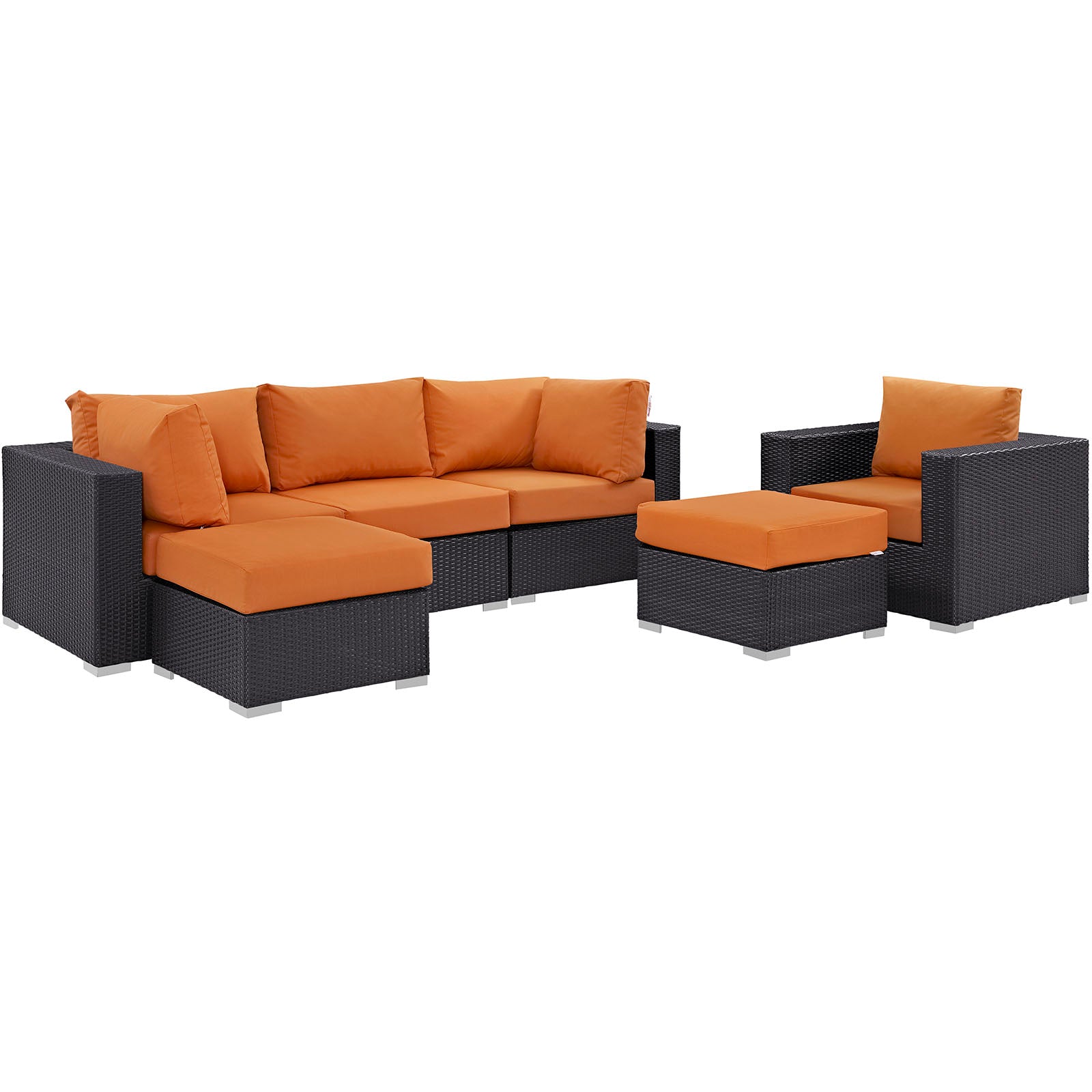 Modway Outdoor Conversation Sets - Convene 6 Piece Outdoor Patio Sectional Set Espresso Orange