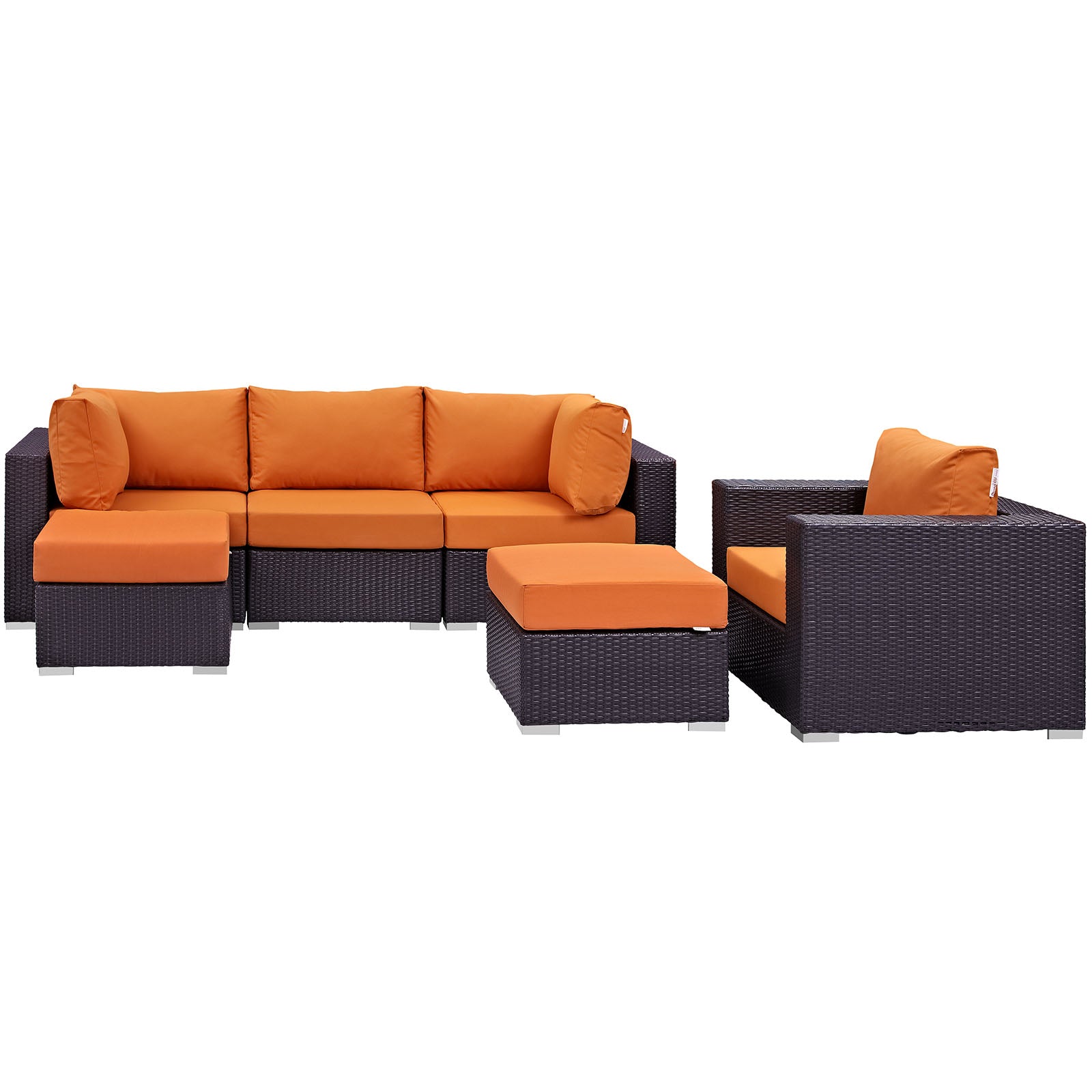 Modway Outdoor Conversation Sets - Convene 6 Piece Outdoor Patio Sectional Set Espresso Orange