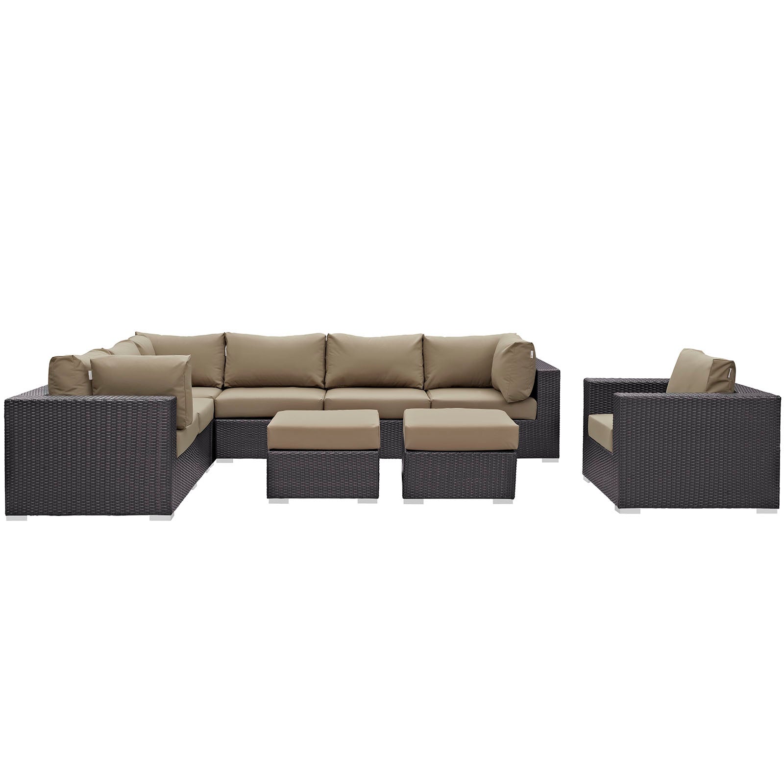 Modway Outdoor Conversation Sets - Convene 9 Piece Outdoor Patio Sectional Set Espresso Mocha