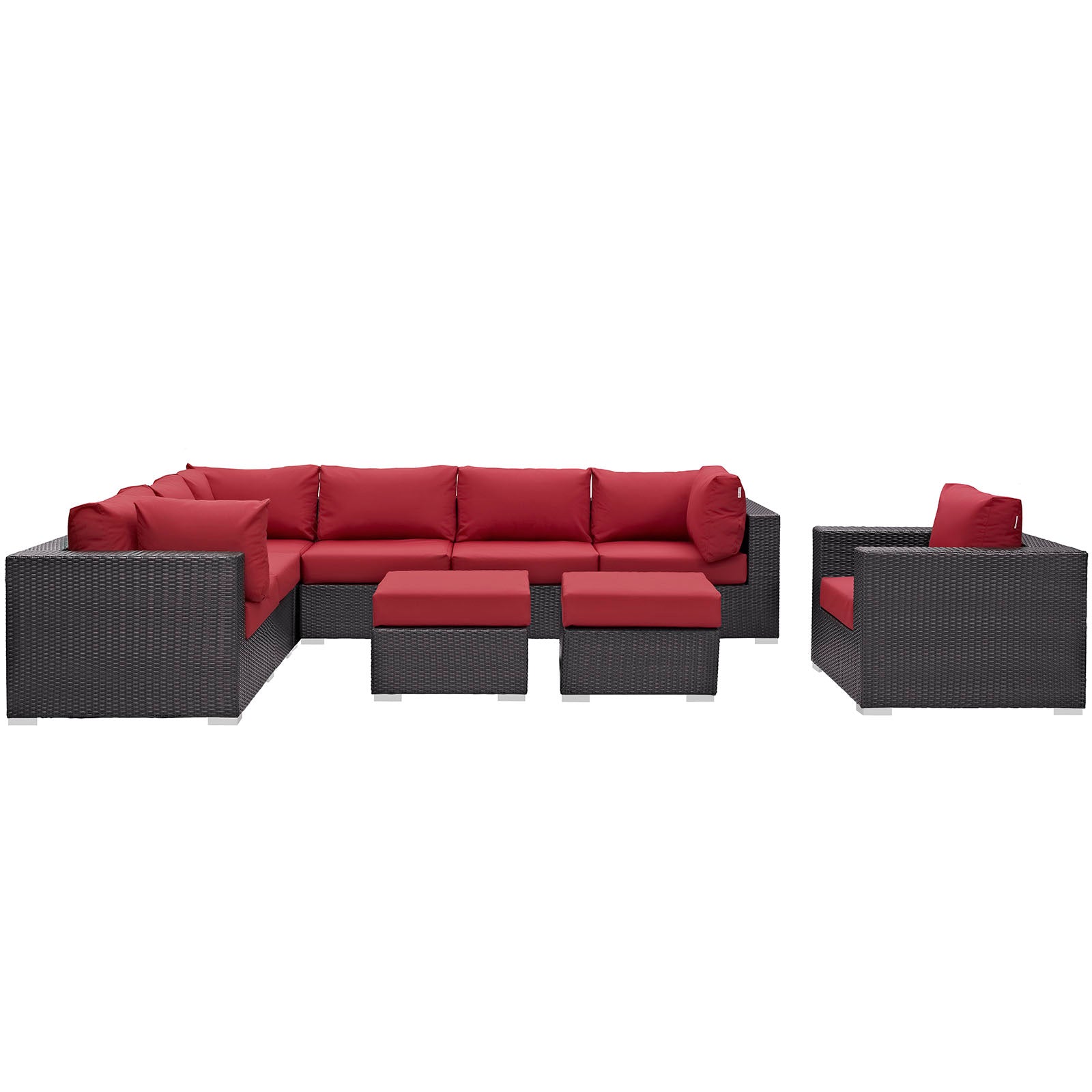 Modway Outdoor Conversation Sets - Convene 9 Piece Outdoor Patio Sectional in Set Espresso Red