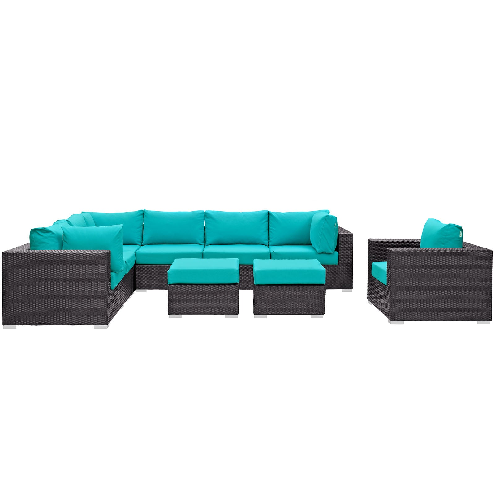 Modway Outdoor Conversation Sets - Convene 9 Piece Outdoor Patio Sectional Set Espresso Turquoise