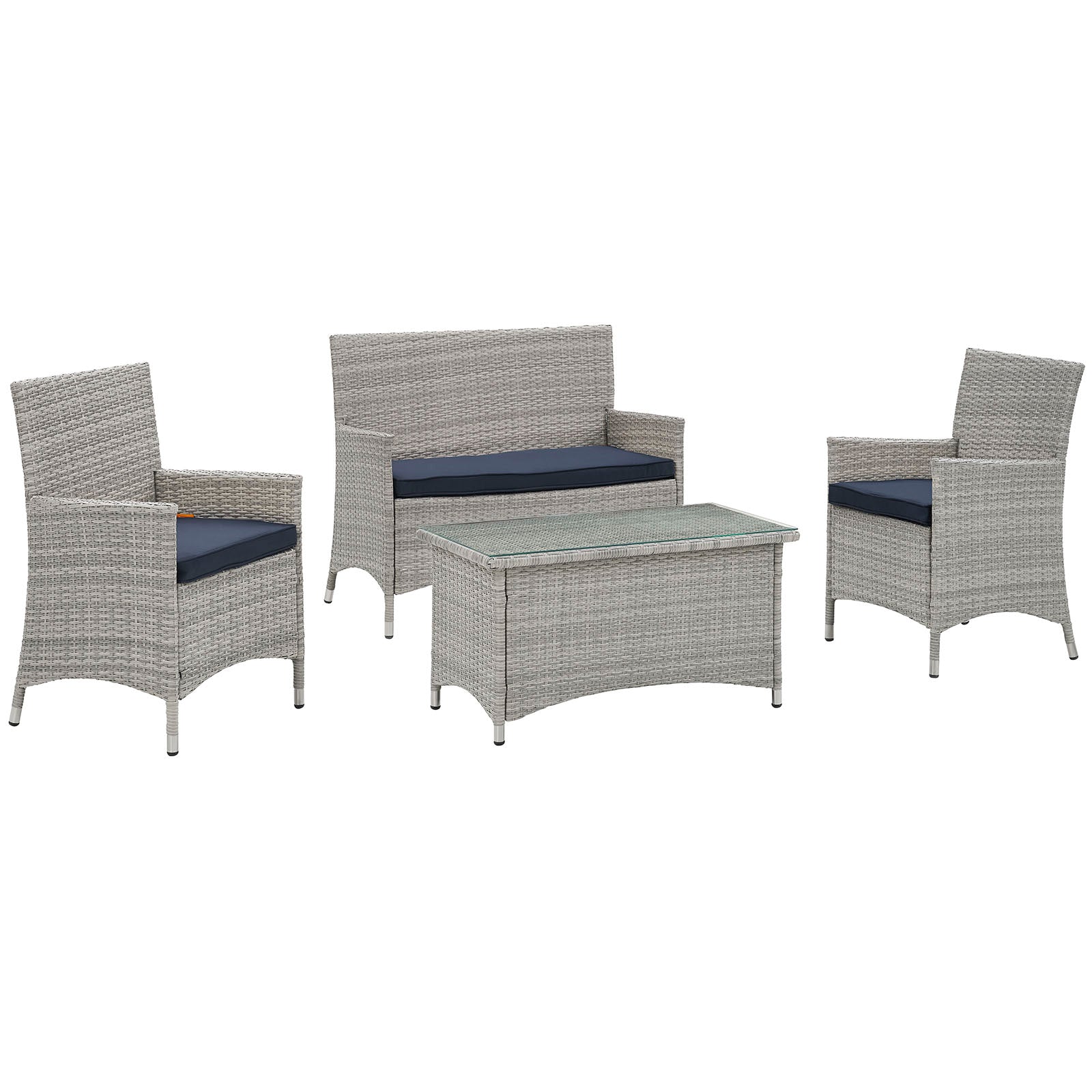 Modway Outdoor Conversation Sets - Bridge 4 Piece Outdoor Patio Conversation Set Light Gray Navy