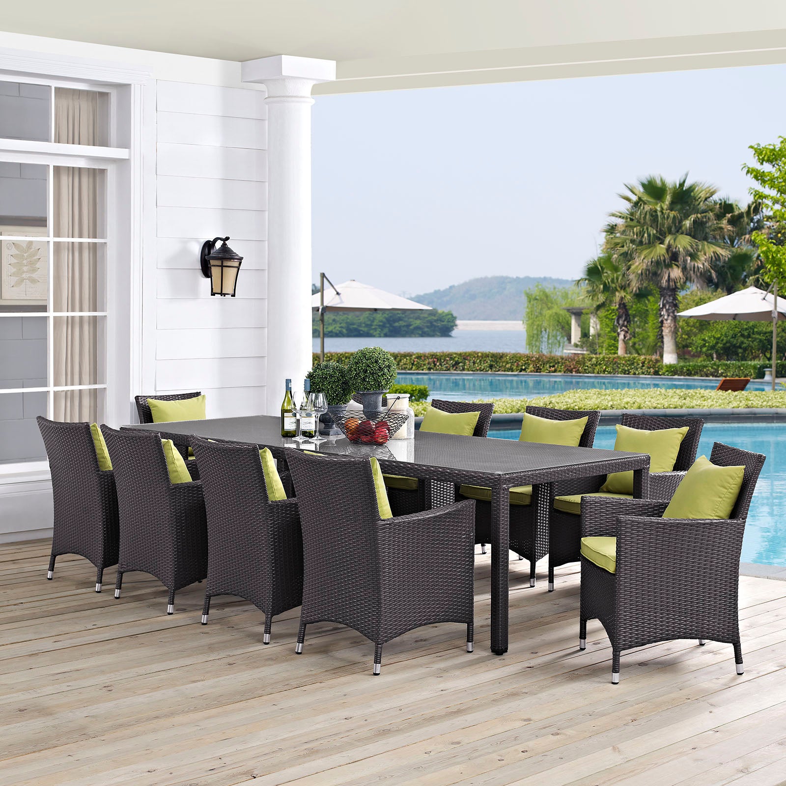 Modway Outdoor Dining Sets - Convene 11 Piece Outdoor Patio Dining Set Espresso Peridot 165"