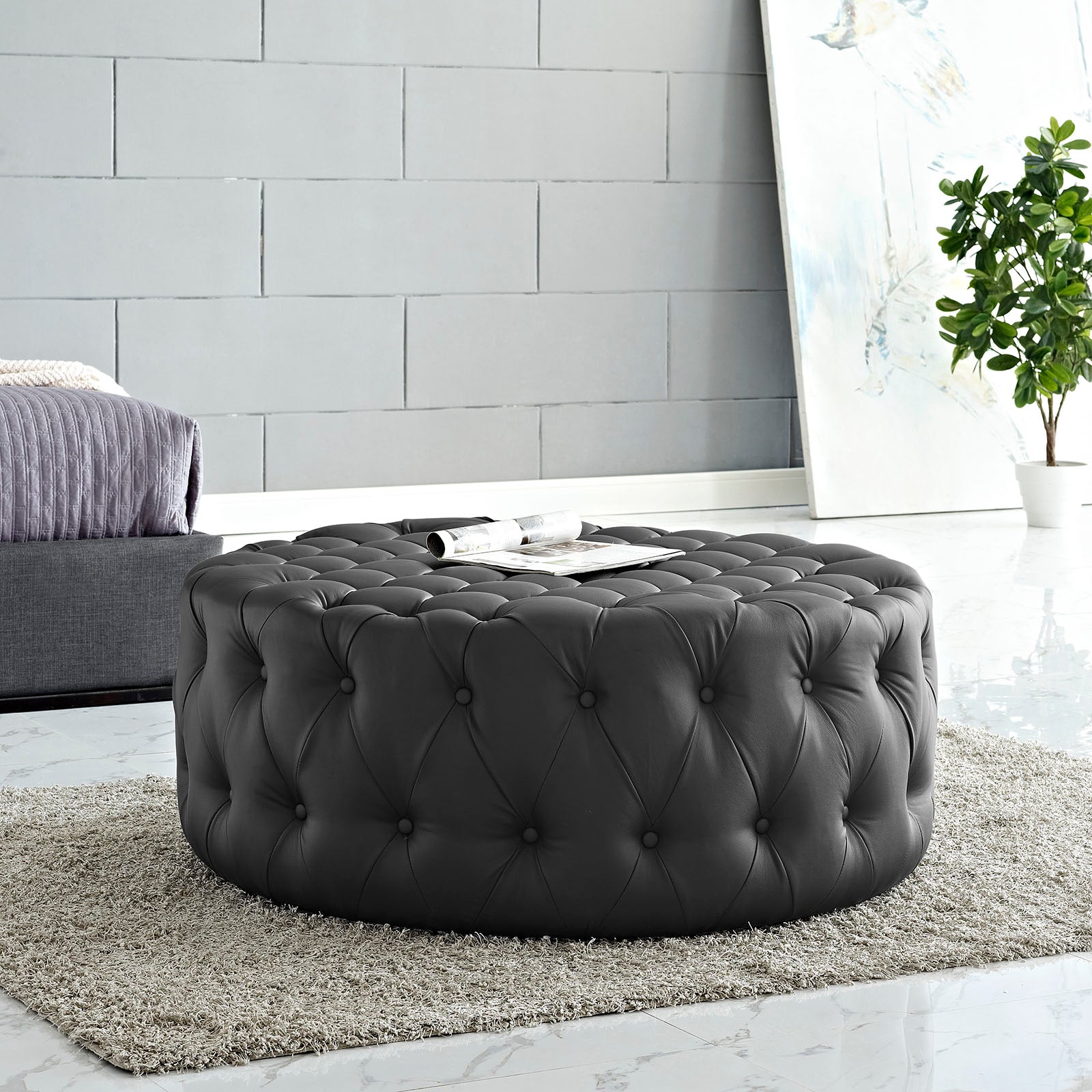 Modway Ottomans & Stools - Amour Upholstered Vinyl Ottoman Black