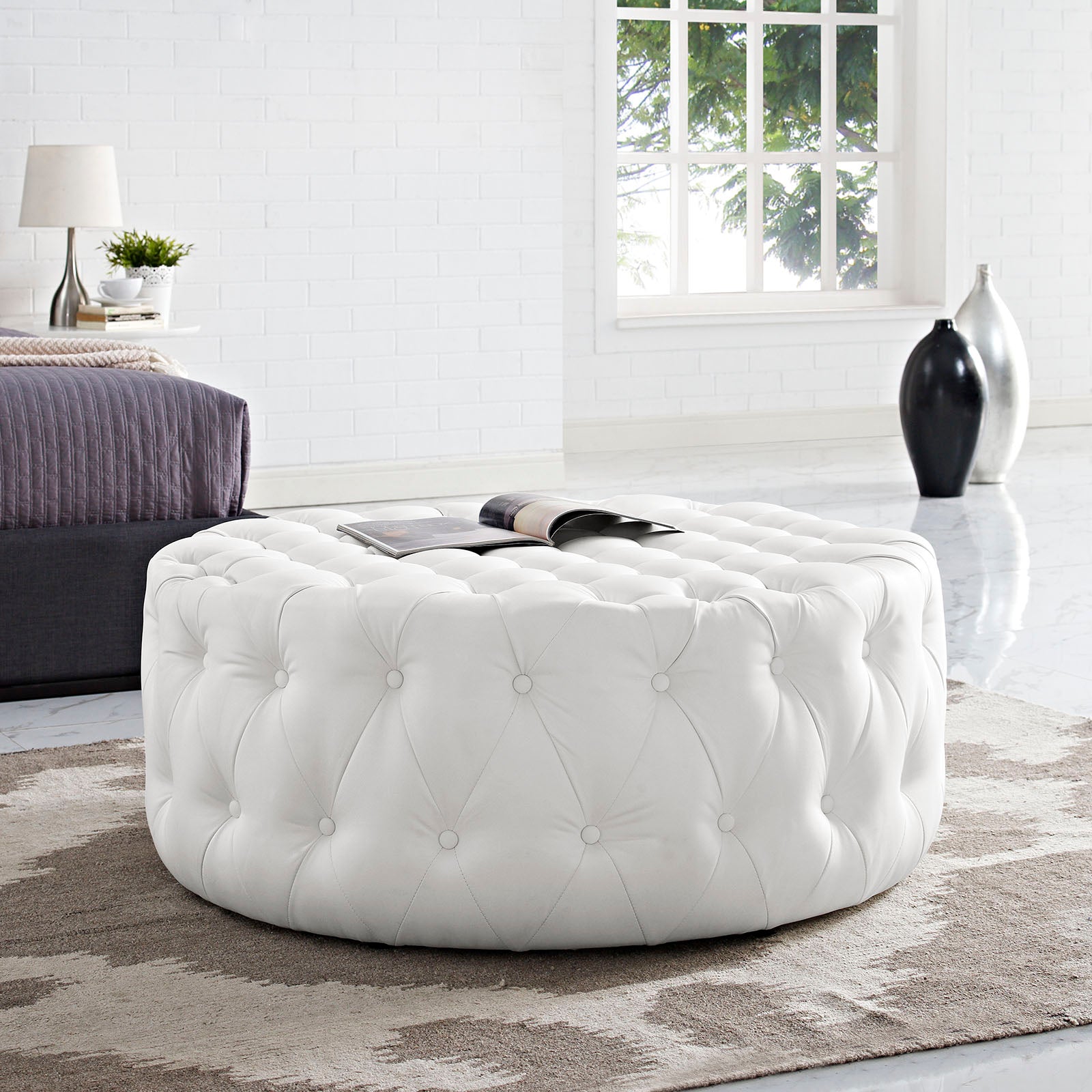 Modway Ottomans & Stools - Amour Upholstered Vinyl Ottoman White