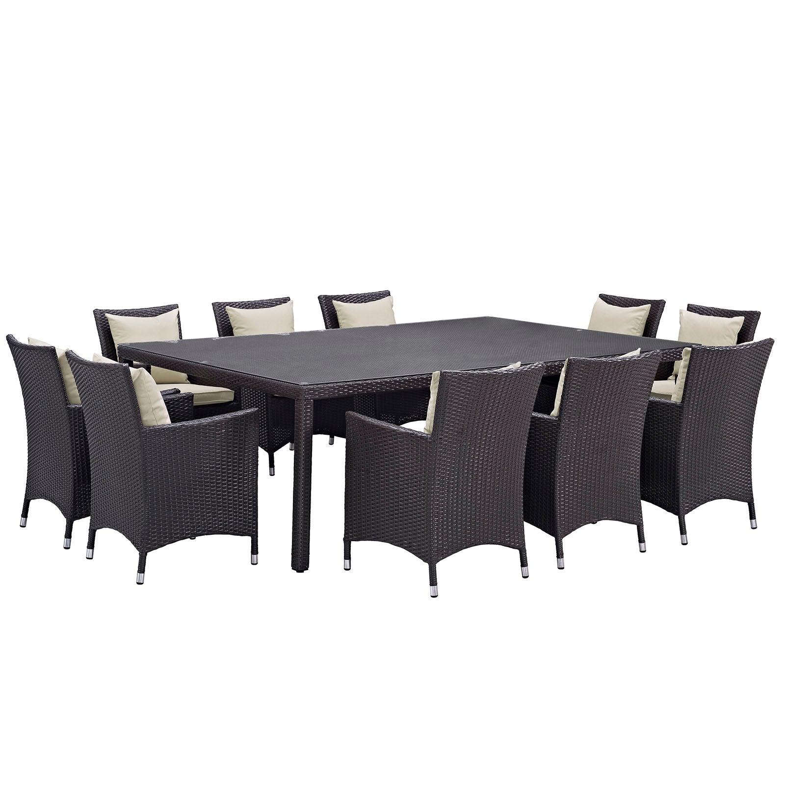 Modway Outdoor Dining Sets - Convene 11 Piece Outdoor Patio Dining Set Espresso Beige