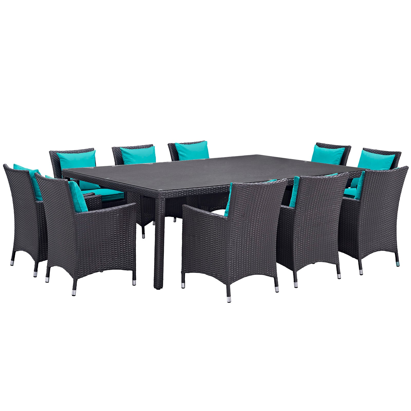 Modway Outdoor Dining Sets - Convene 11 Piece Outdoor Patio Dining Set Espresso Turquoise