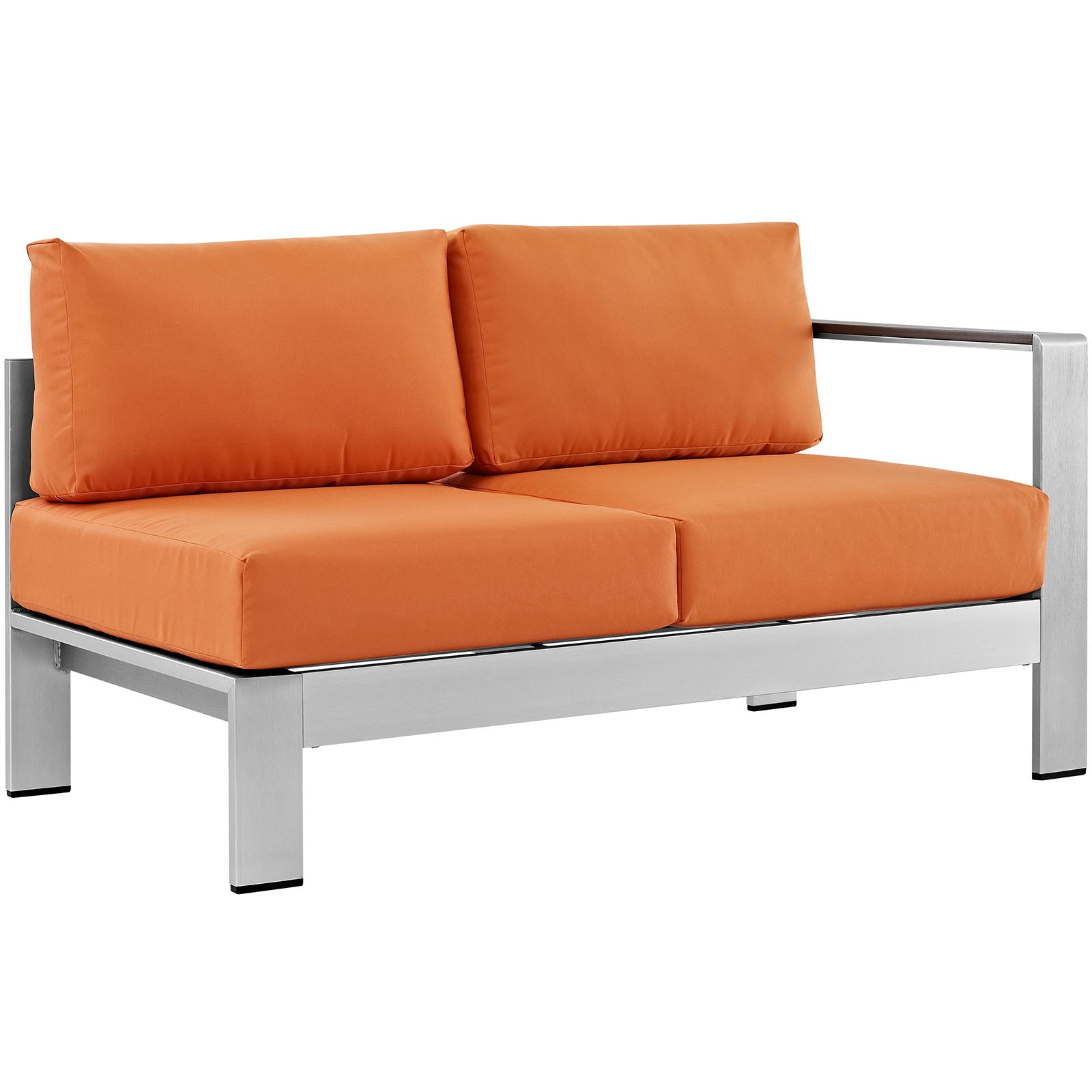 Modway Outdoor Sofas - Shore Right Arm Corner Sectional Outdoor Patio Aluminum Loveseat Silver Orange