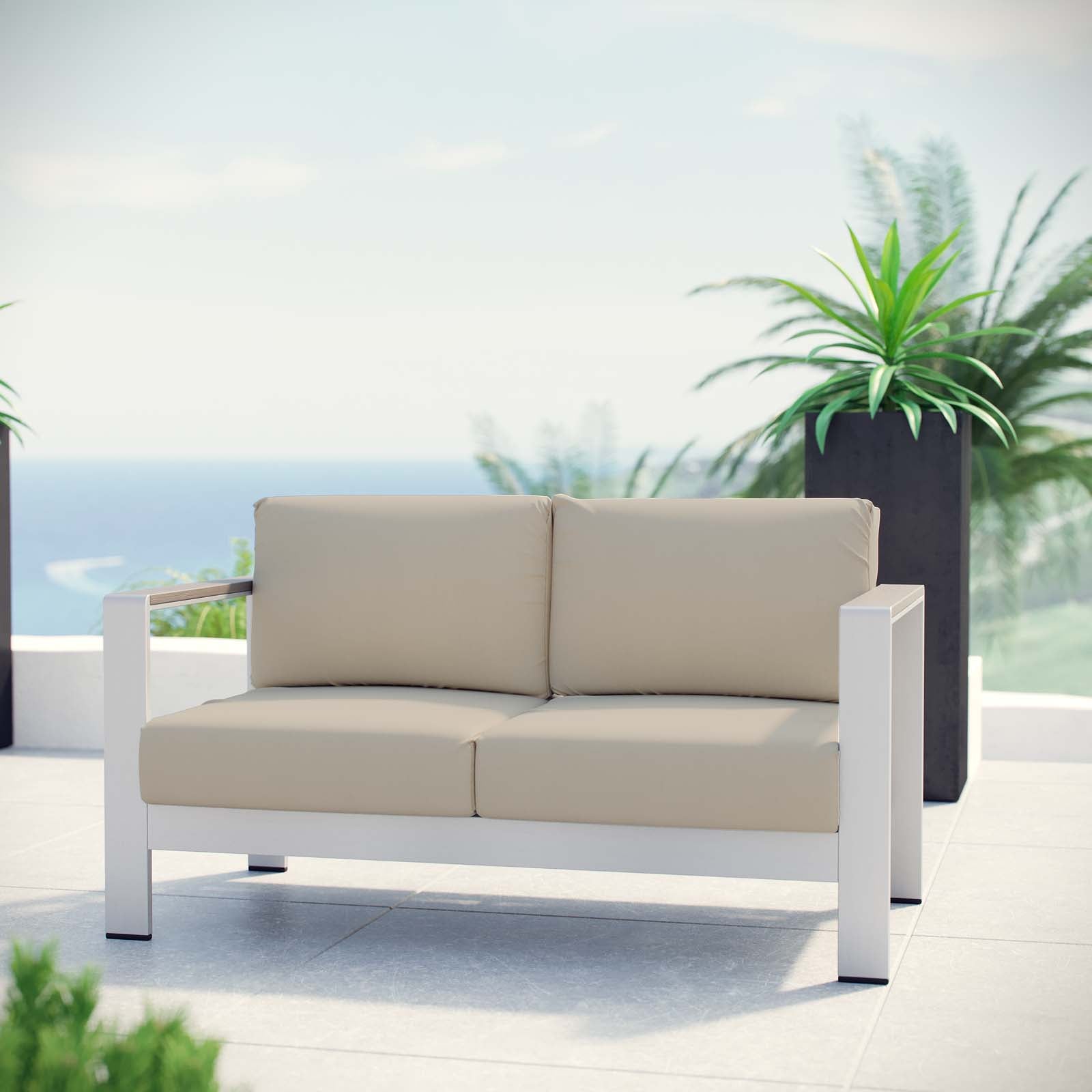 Modway Outdoor Sofas - Shore Loveseat Silver & Beige