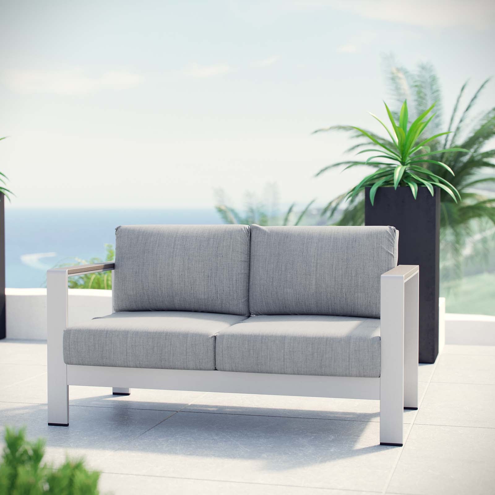 Modway Outdoor Sofas - Shore Outdoor Loveseat Gray & Silver