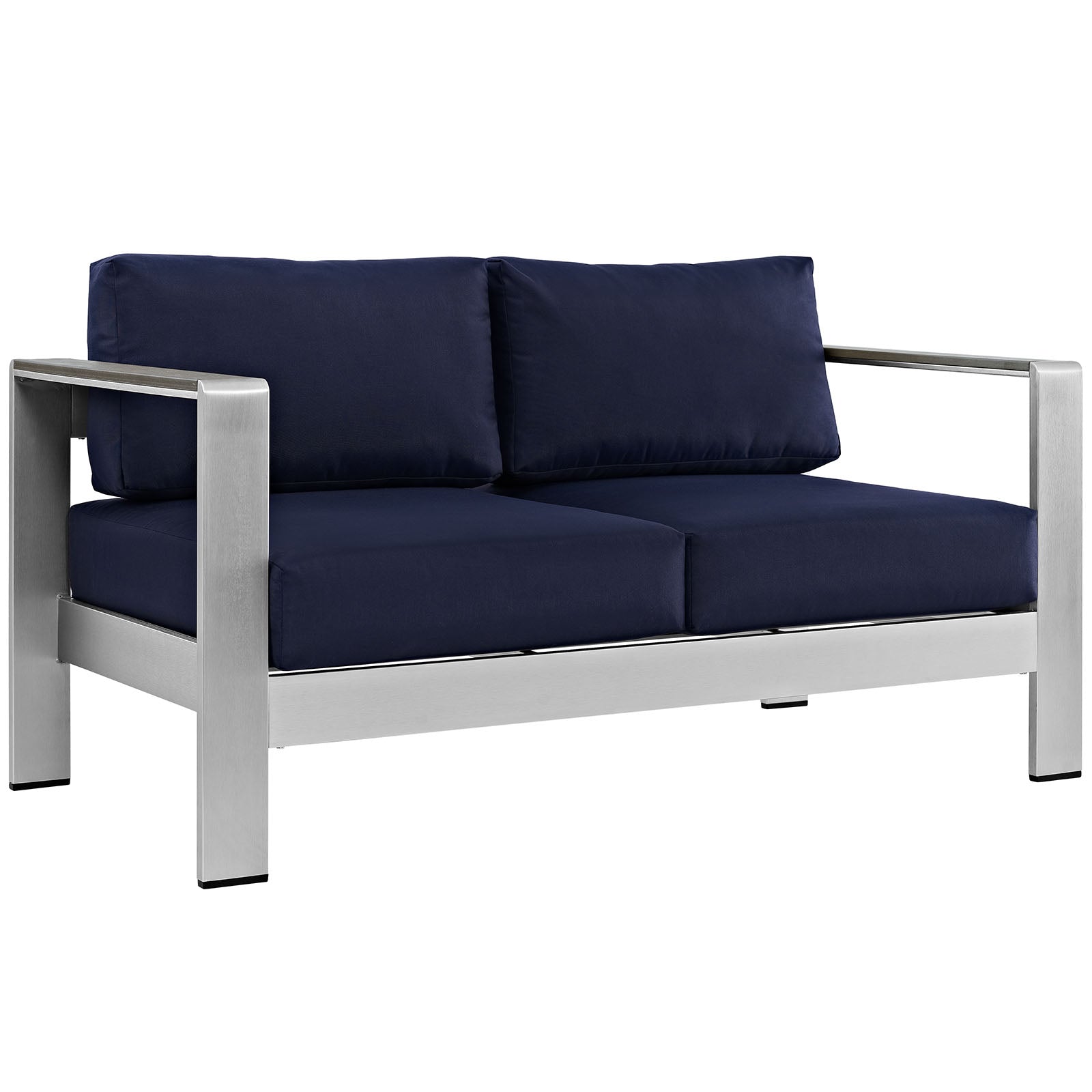 Modway Outdoor Sofas - Shore Outdoor Patio Aluminum Loveseat Silver Navy