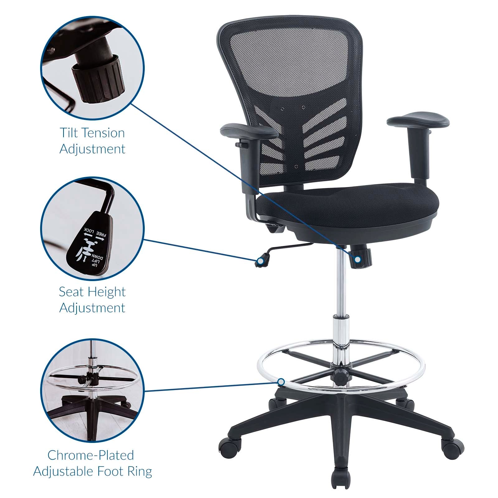 Modway Task Chairs - Articulate Drafting Chair Black