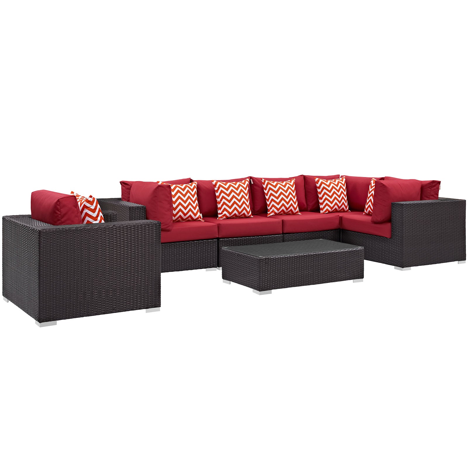 Modway Outdoor Conversation Sets - Convene 7 Piece Outdoor Patio Sectional Set Espress Red