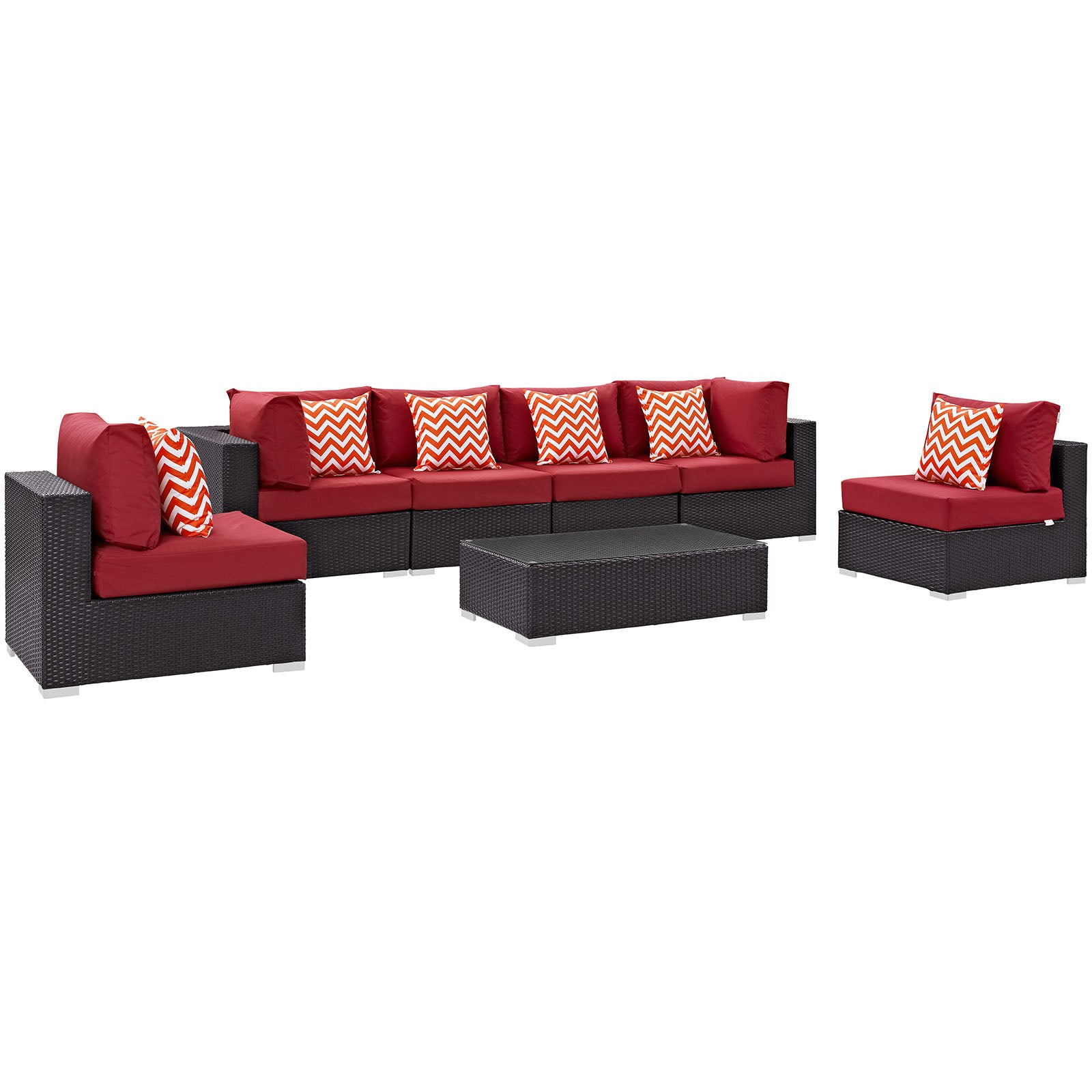 Modway Outdoor Conversation Sets - Convene 7 Piece Outdoor Patio Sectional Set Espresso Red