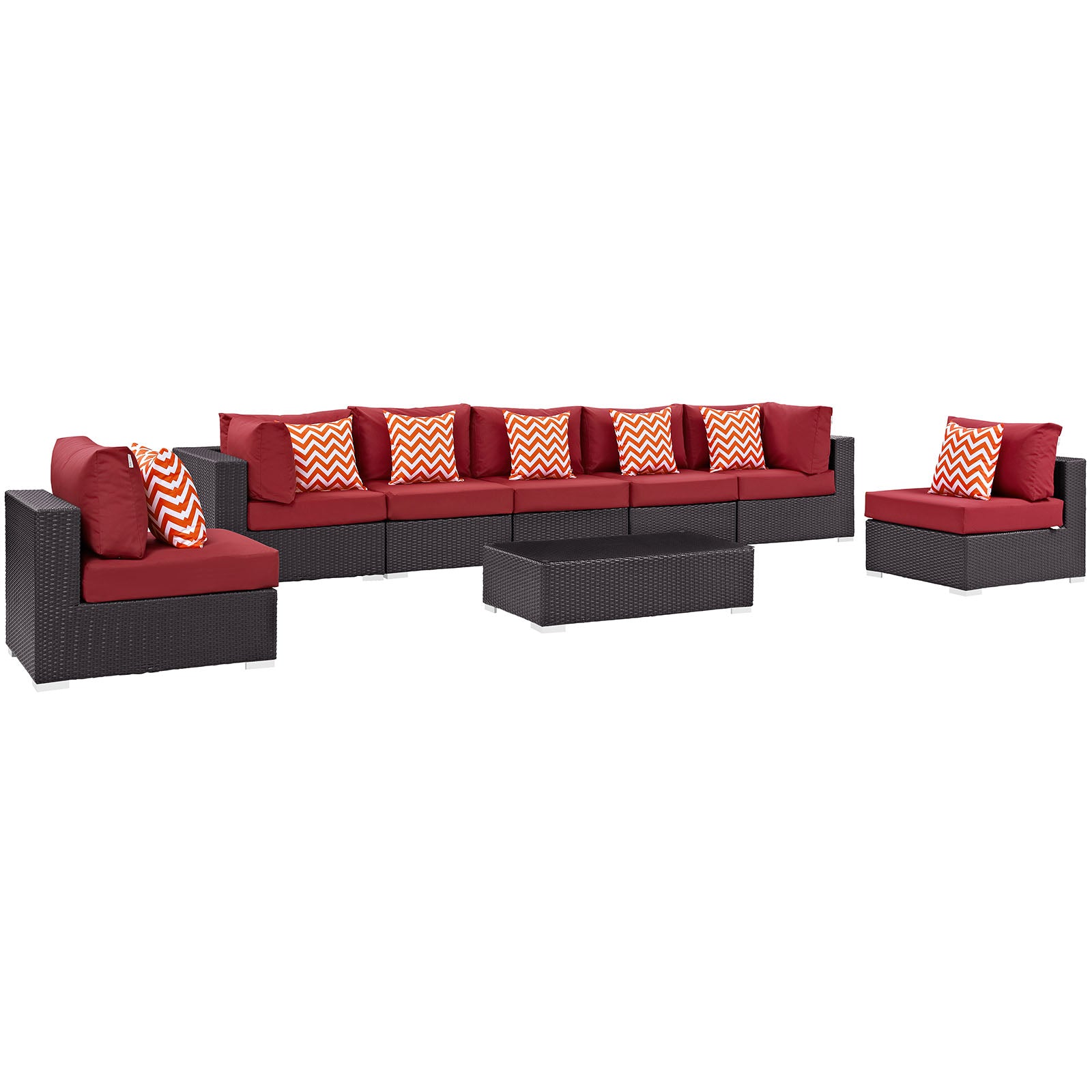 Modway Outdoor Conversation Sets - Convene 8 Piece Outdoor 226"W Patio Sectional Set Espresso Red