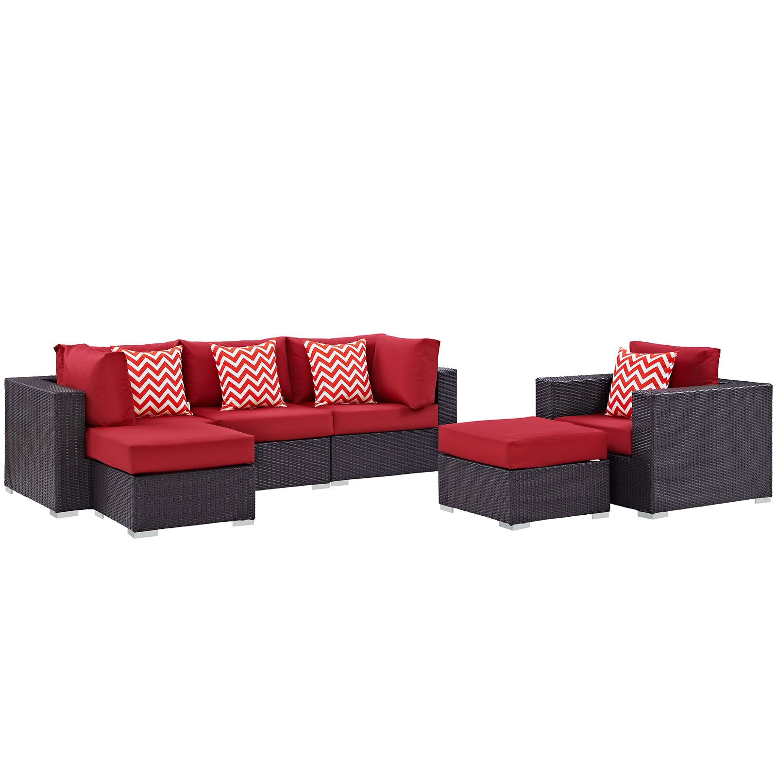 Modway Outdoor Conversation Sets - Convene 6 Piece 121W Outdoor Patio Sectional Set Espresso Red