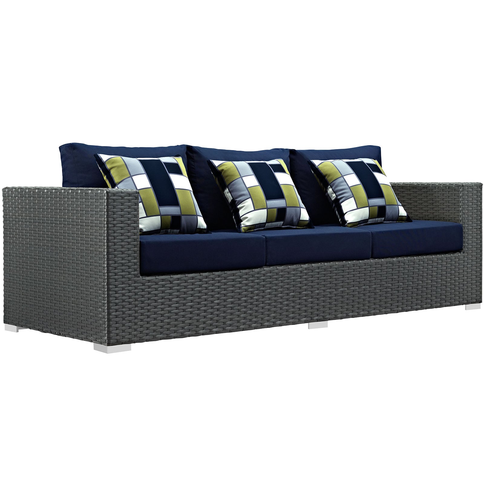 Modway Outdoor Conversation Sets - Sojourn 3 Piece Outdoor Patio Sunbrella Sectional Sofa Set Navy