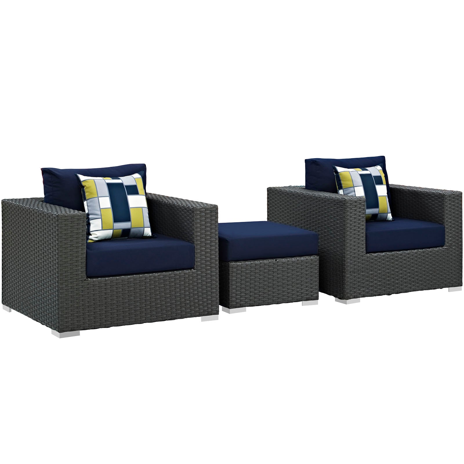 Modway Outdoor Conversation Sets - Sojourn 3 Piece Outdoor Patio Sectional Set Canvas Navy