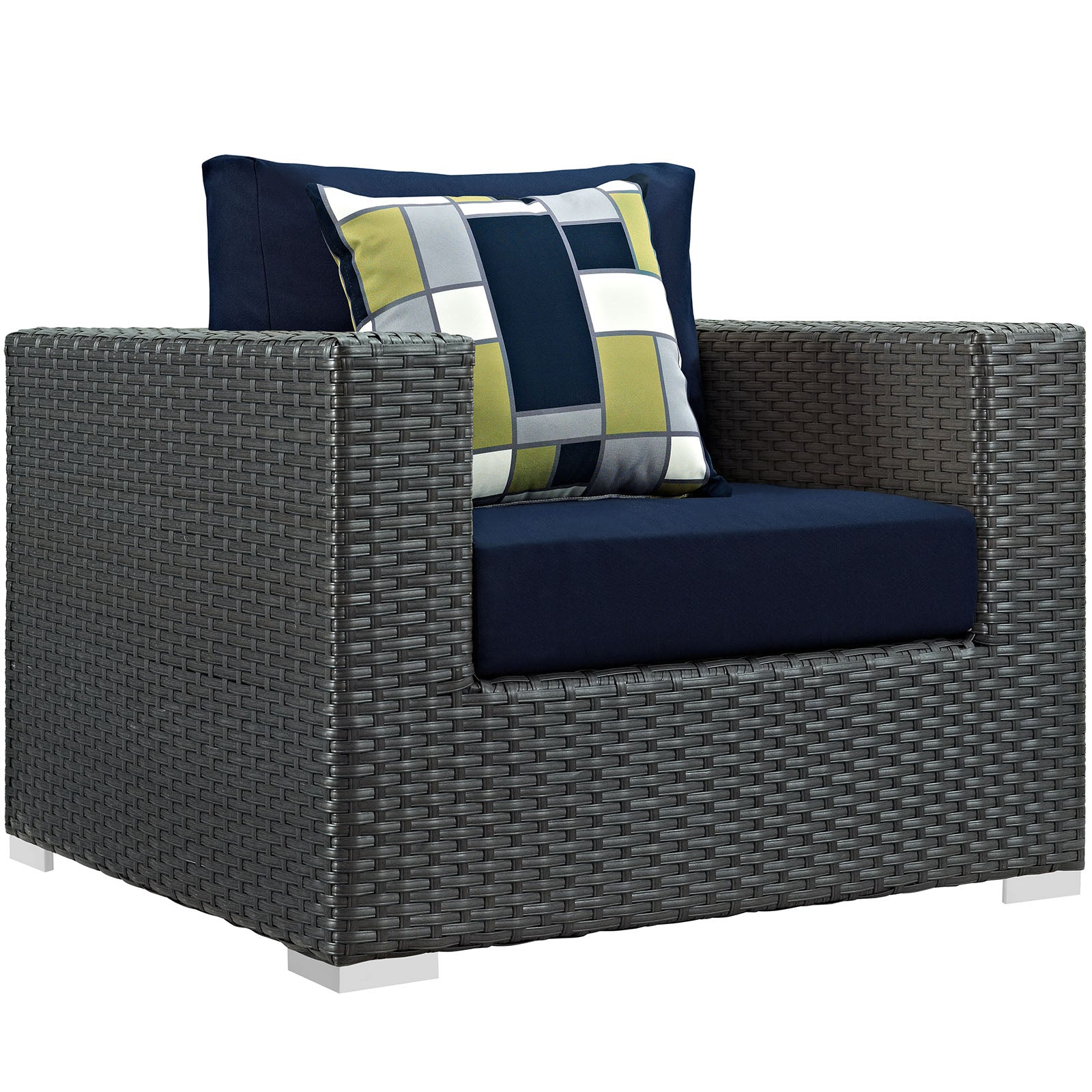 Modway Outdoor Conversation Sets - Sojourn 3 Piece Outdoor Patio Sectional Set Canvas Navy