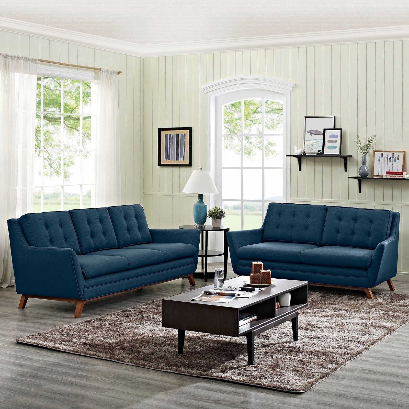 Modway Living Room Sets - 155" Beguile Living Room Set Upholstered Fabric Set of 2 Azure