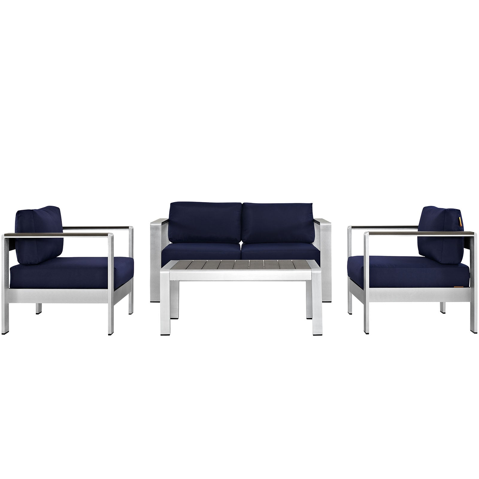 Modway Outdoor Conversation Sets - Shore 4 Piece Outdoor 111.5"W Patio Aluminum Sectional Sofa Set Silver