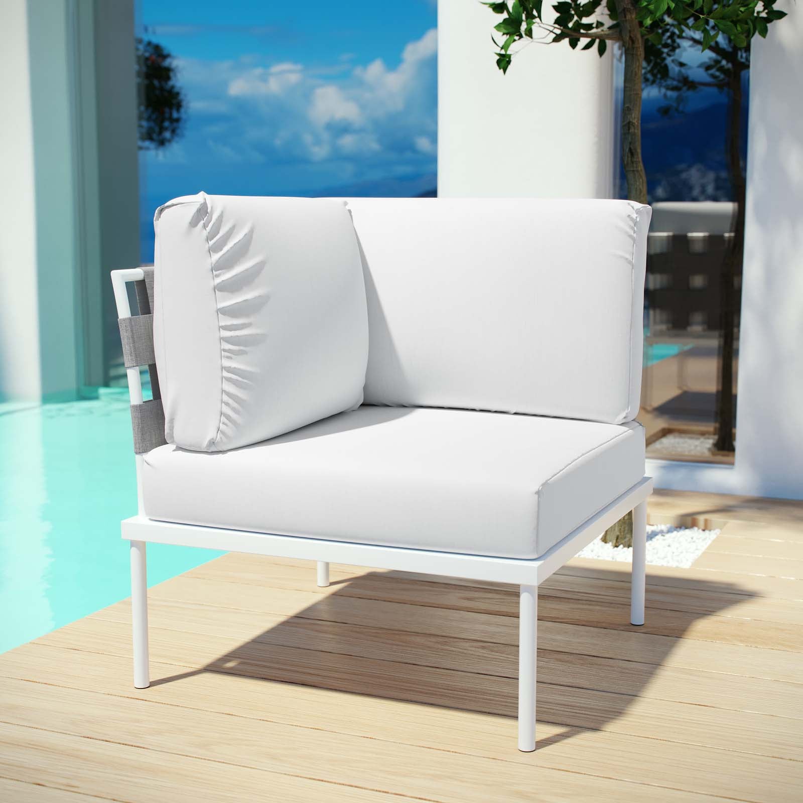 Modway Outdoor Chairs - Harmony Outdoor Patio Aluminum Corner Sofa White White