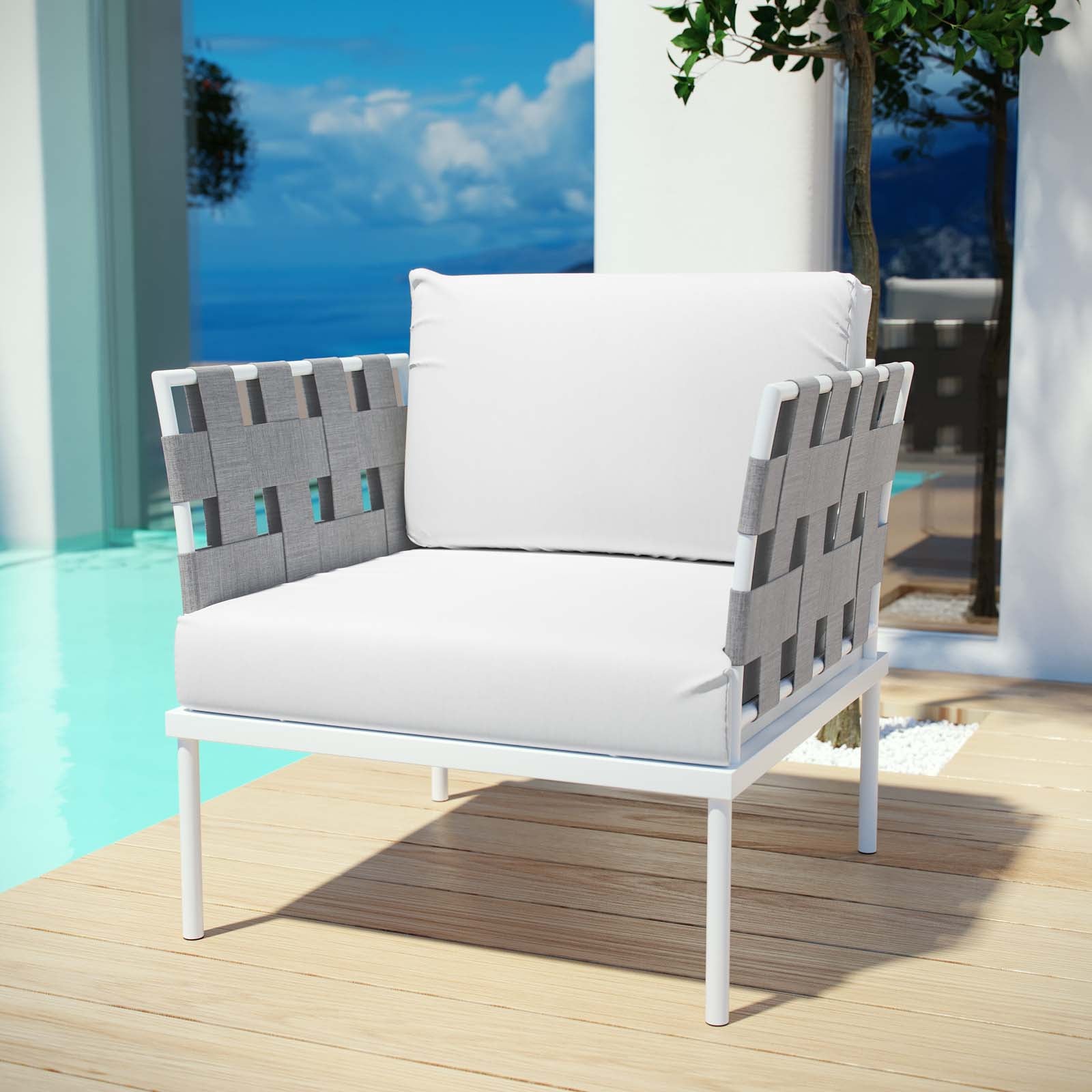 Modway Outdoor Chairs - Harmony Outdoor Patio Aluminum Armchair White White