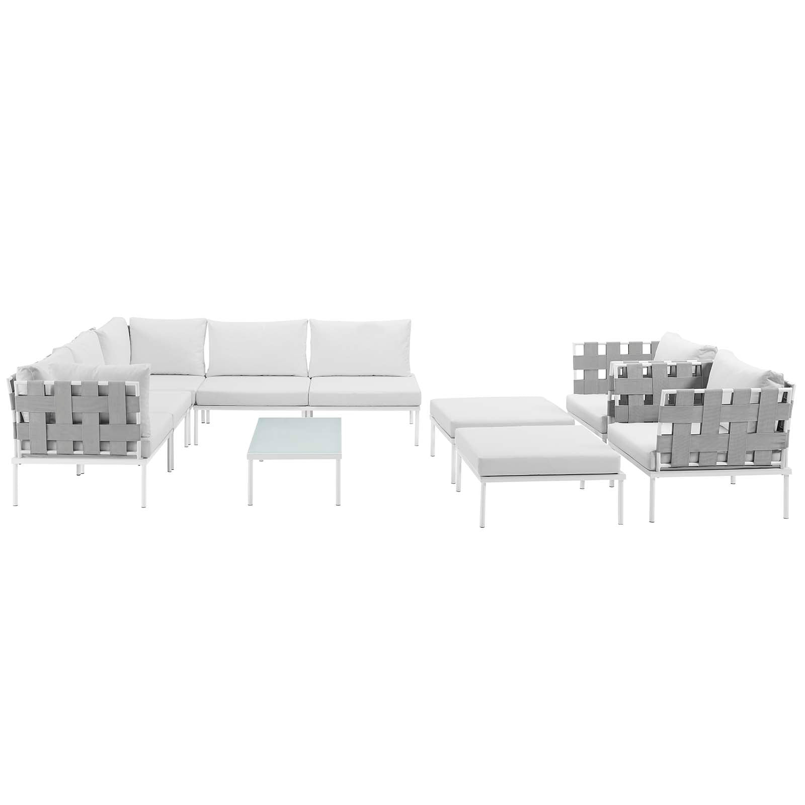 Modway Outdoor Conversation Sets - Harmony 10 Piece Outdoor Patio Aluminum Sectional Sofa Set White White