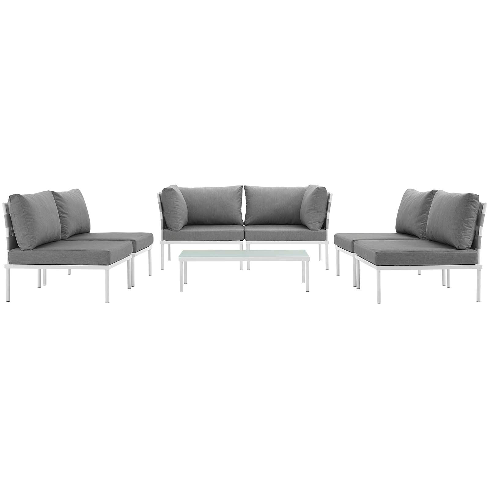 Modway Outdoor Conversation Sets - Harmony 132" 7 Piece Outdoor Patio Aluminum Sectional Sofa Set White Gray