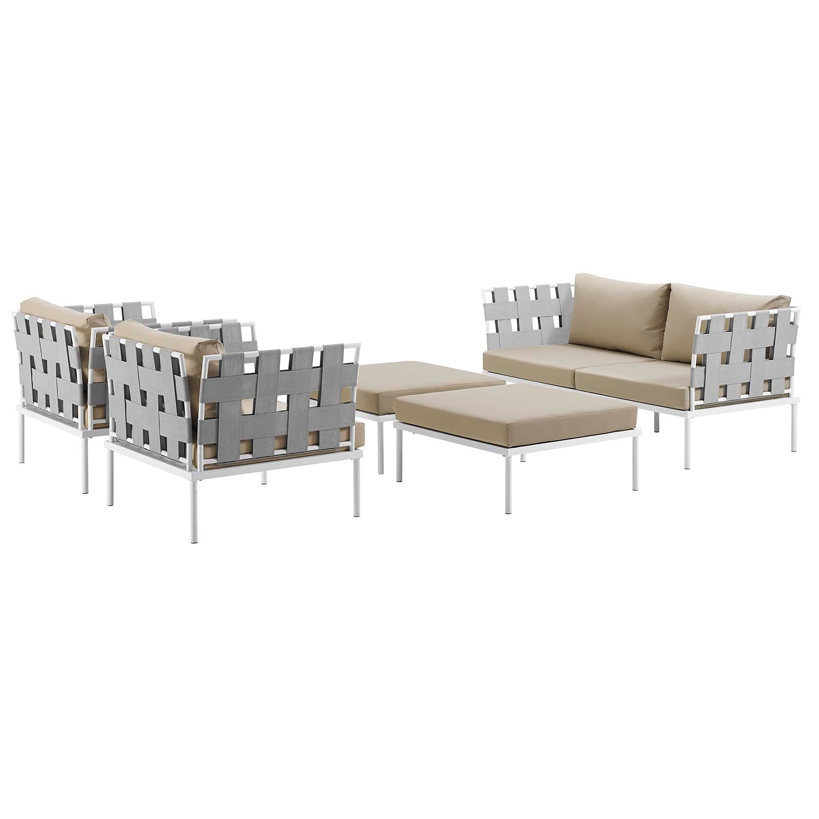 Modway Outdoor Conversation Sets - Harmony 5 Piece Outdoor 131"W Patio Aluminum Sectional Sofa Set Whit