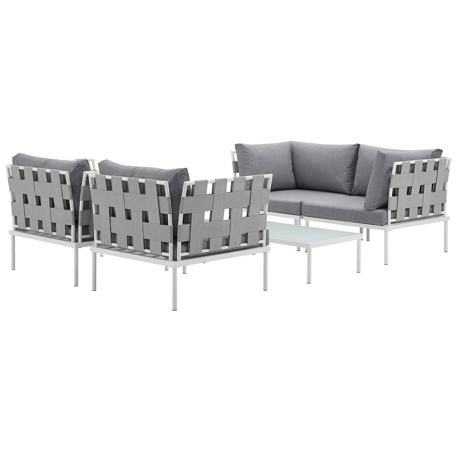 Modway Outdoor Conversation Sets - Harmony 68" 5 Piece Outdoor Patio Aluminum Sectional Sofa Set White Gray