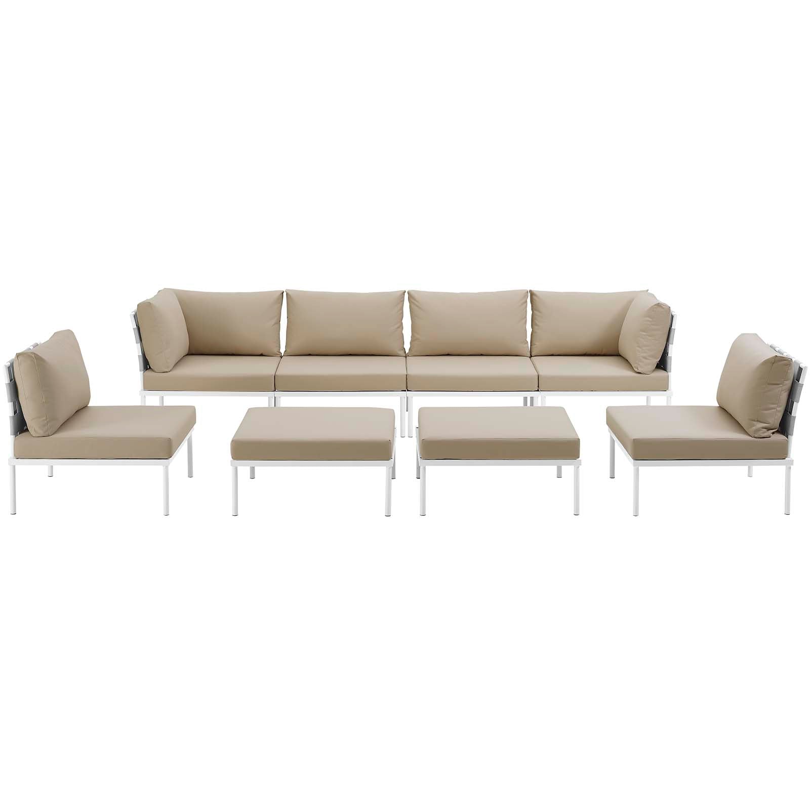 Modway Outdoor Conversation Sets - Harmony 8 Piece Outdoor 198"W Patio Aluminum Sectional Sofa Set Whit